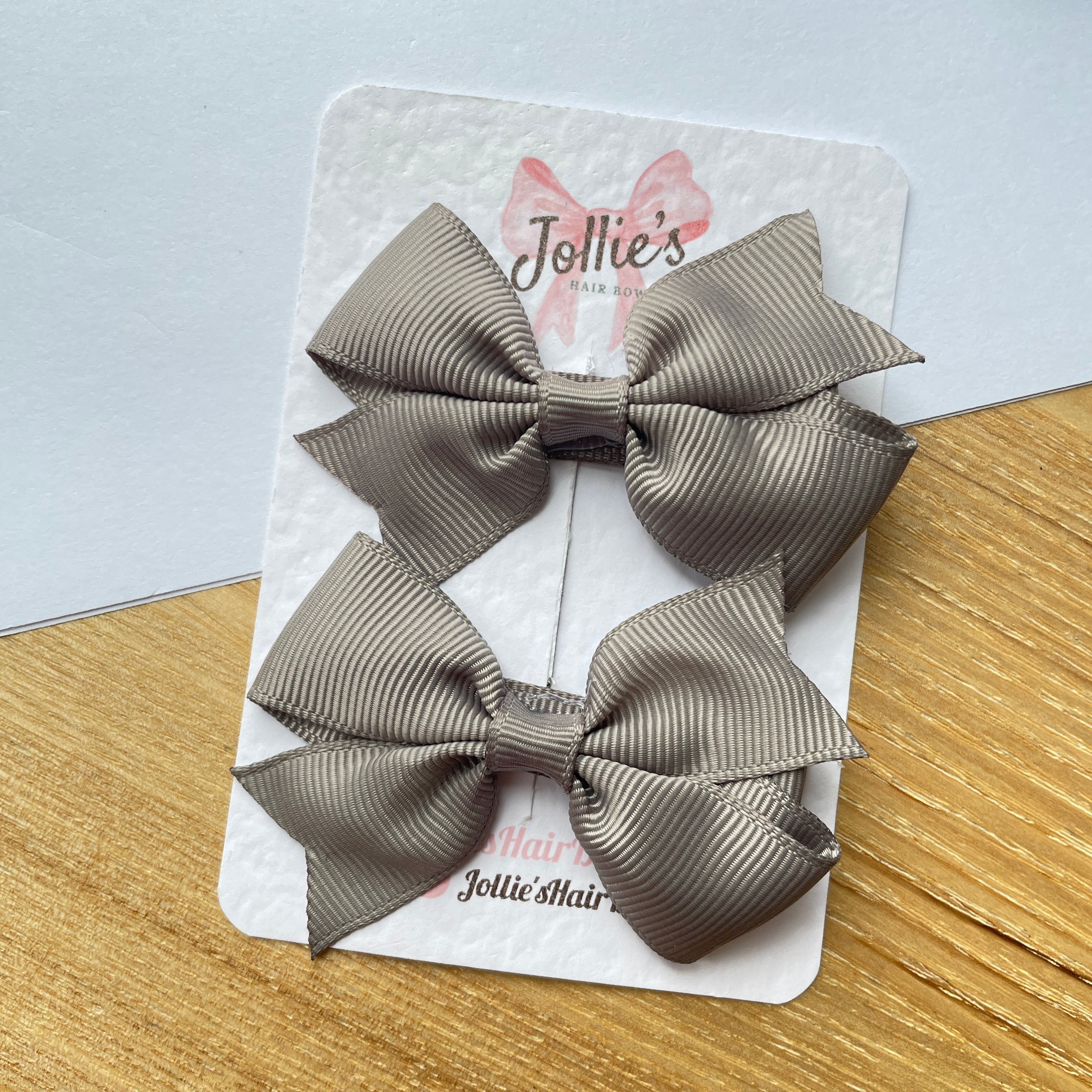 2.5" Metal Grey Lively Bow Clip Set – Grosgrain Ribbon Hair Bows for Girls (Pair)