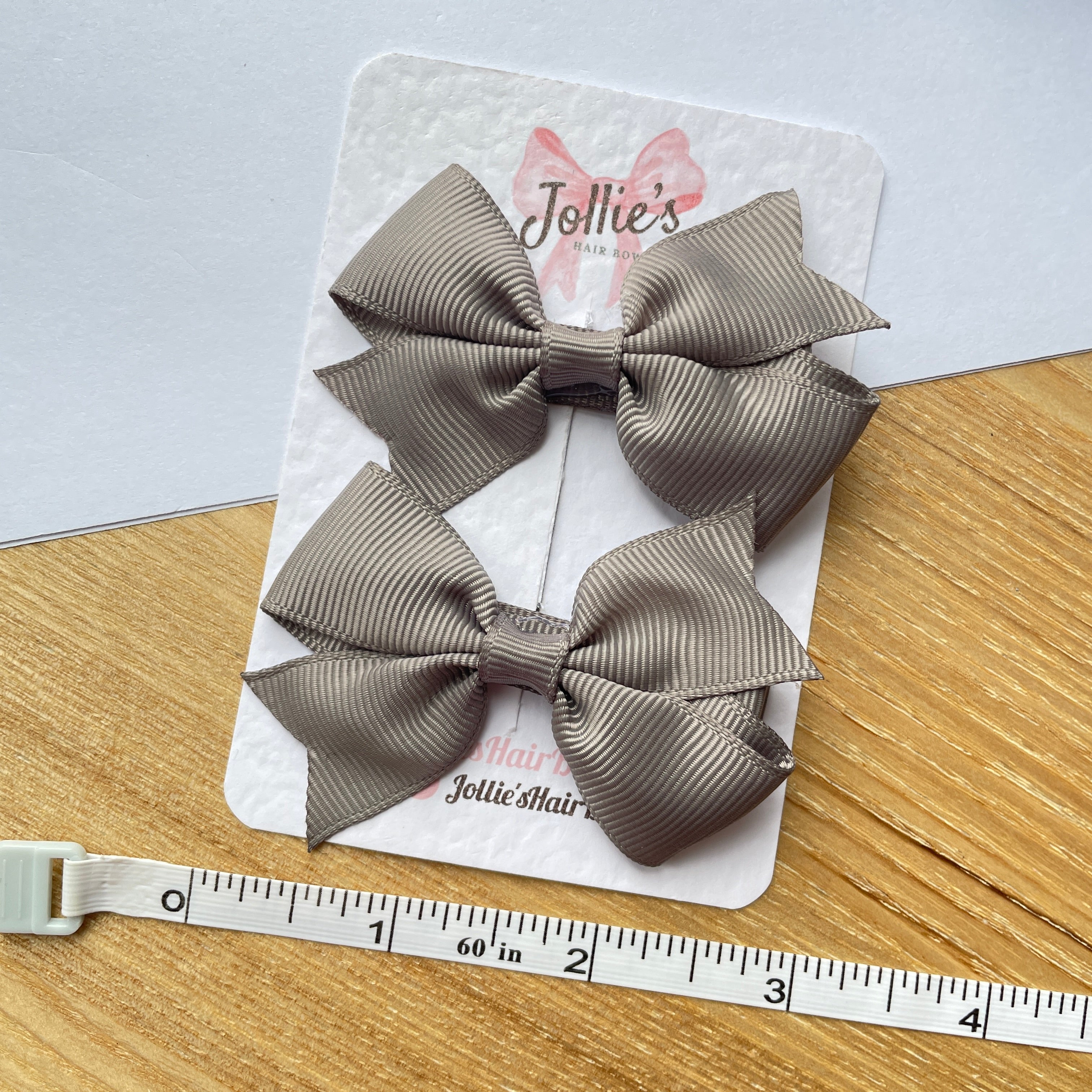 2.5" Metal Grey Lively Bow Clip Set – Grosgrain Ribbon Hair Bows for Girls (Pair)