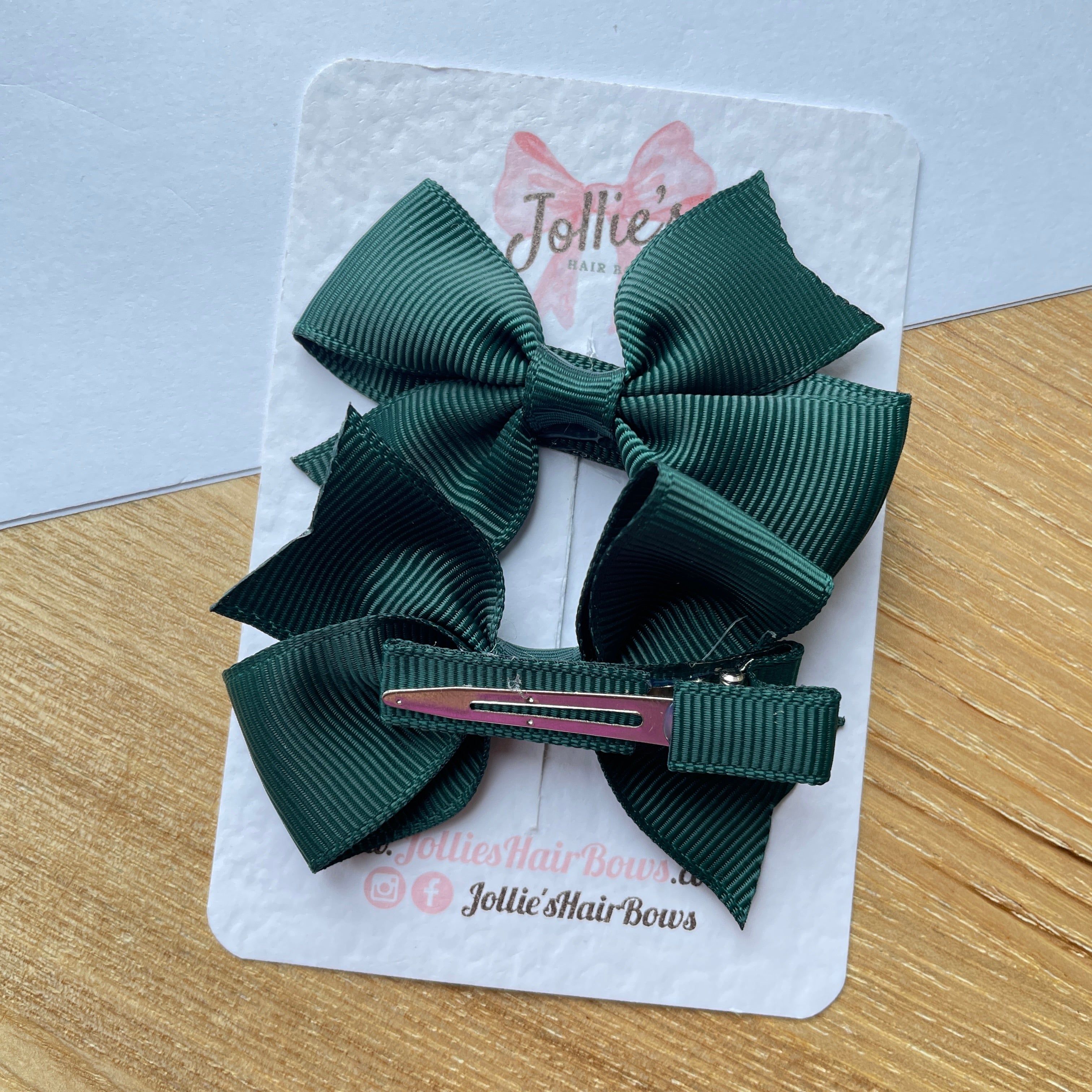 2.5" Spruce Lively Bow Clip Set – Grosgrain Ribbon Hair Bows for Girls (Pair)