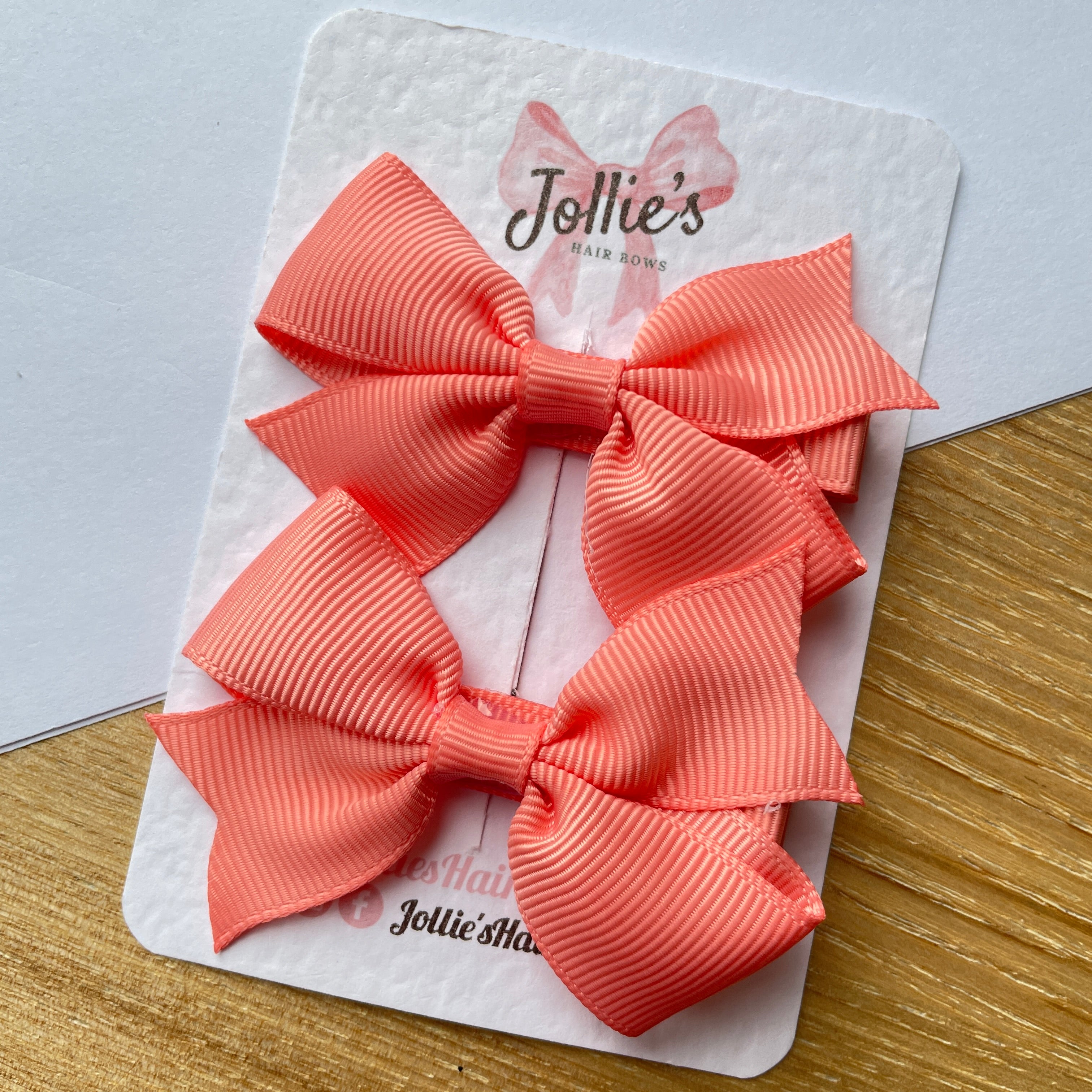 2.5" Light Coral Lively Bow Clip Set – Grosgrain Ribbon Hair Bows for Girls (Pair)