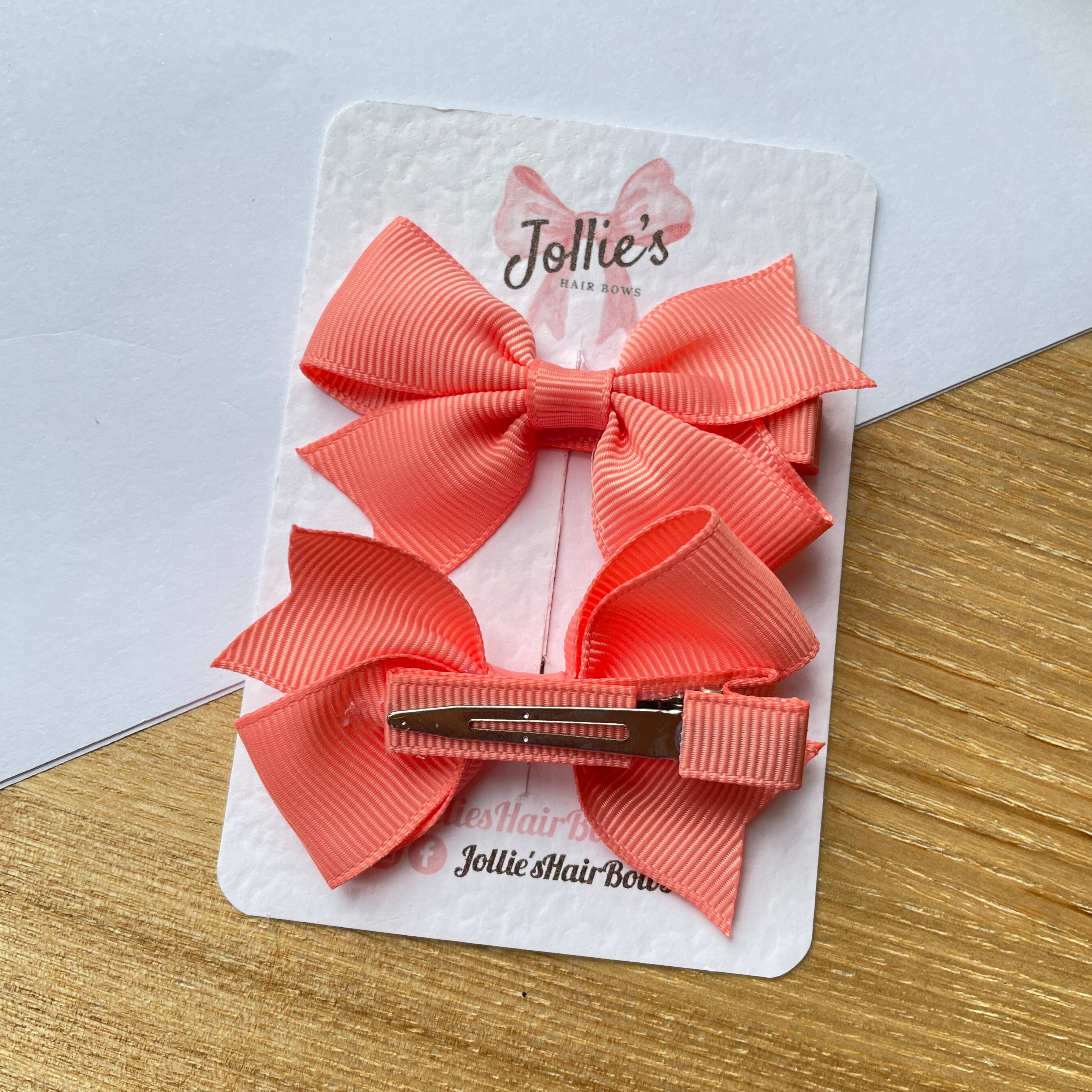 2.5" Light Coral Lively Bow Clip Set – Grosgrain Ribbon Hair Bows for Girls (Pair)