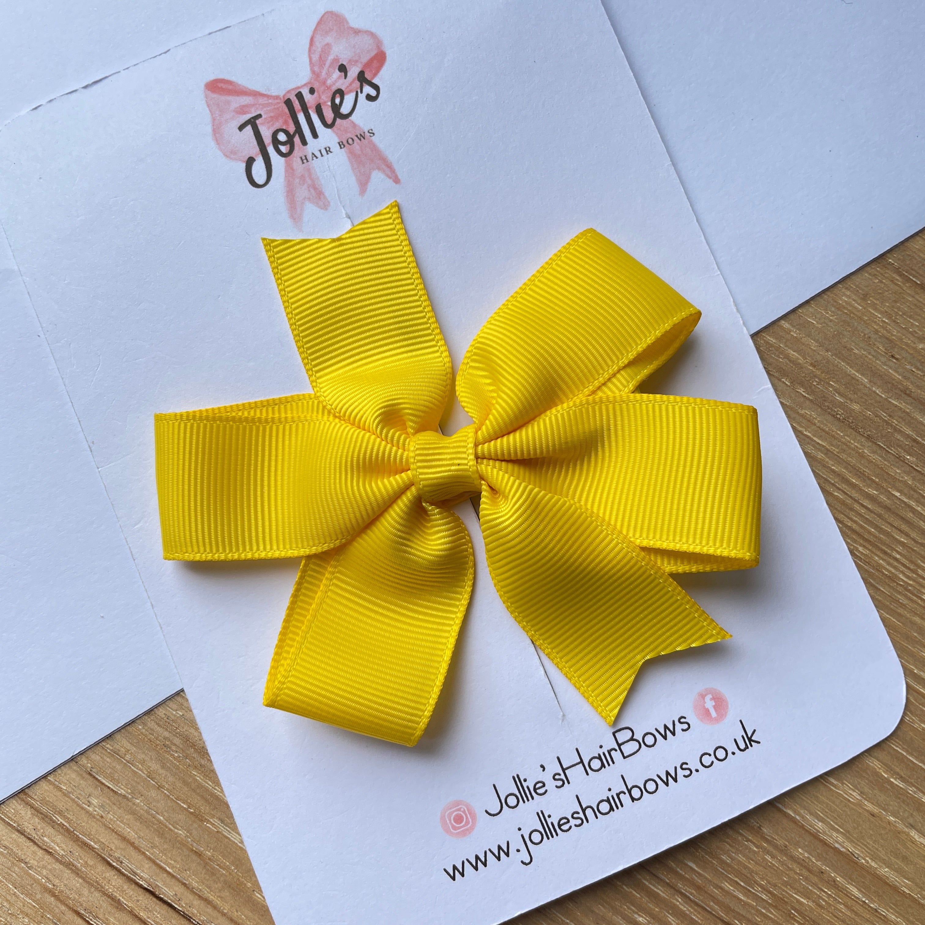 3.5" Yellow Classic Hair Bow – Grosgrain Ribbon with Lined Alligator Clip