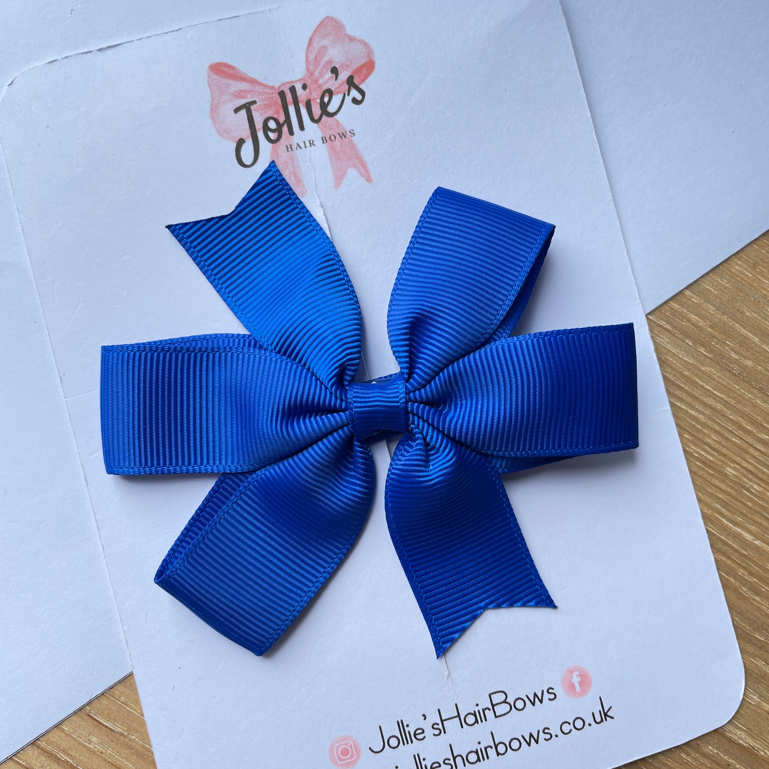 3.5" Electric Blue Classic Hair Bow – Grosgrain Ribbon with Lined Alligator Clip