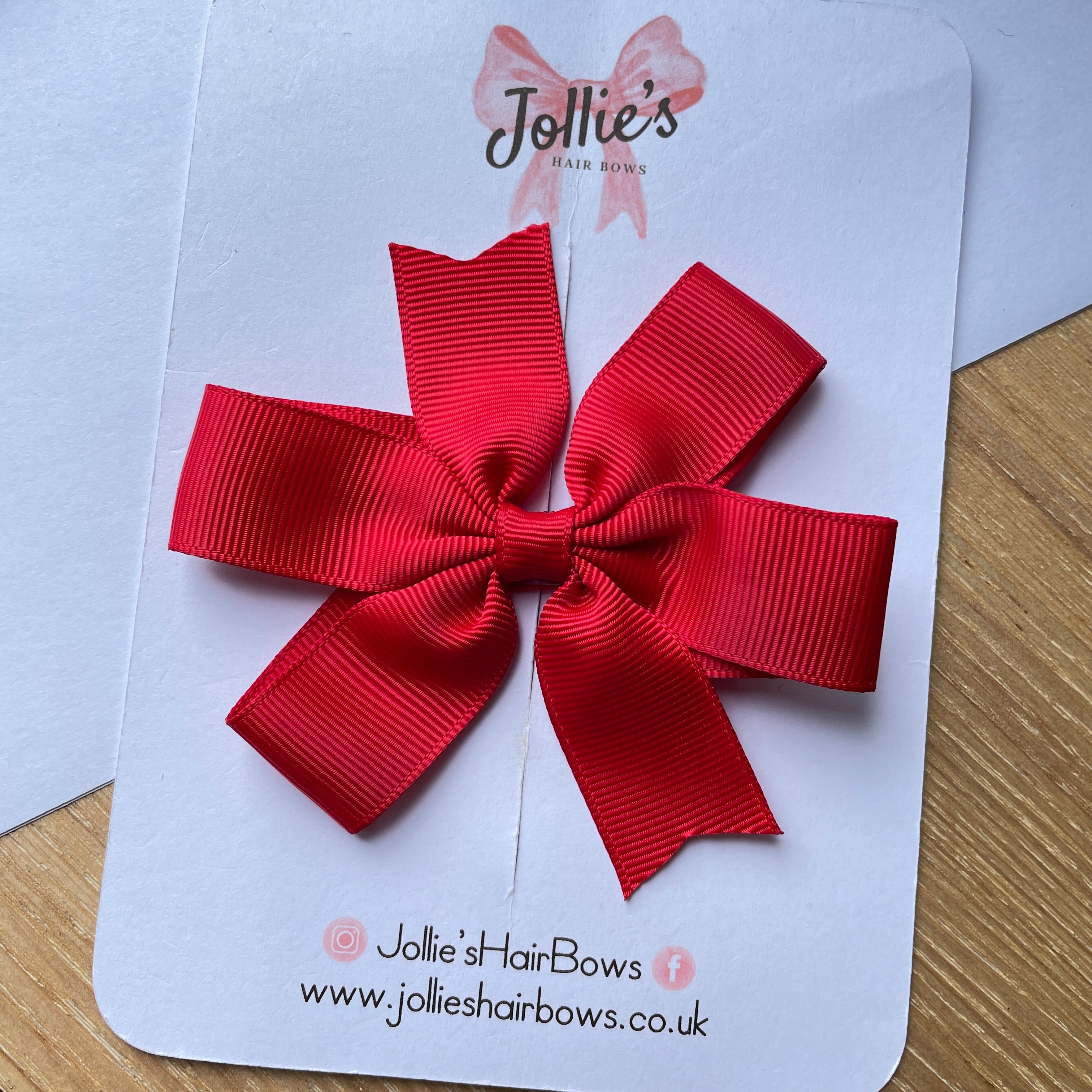 3.5" Red Pinwheel Hair Bow – Grosgrain Ribbon with Lined Alligator Clip