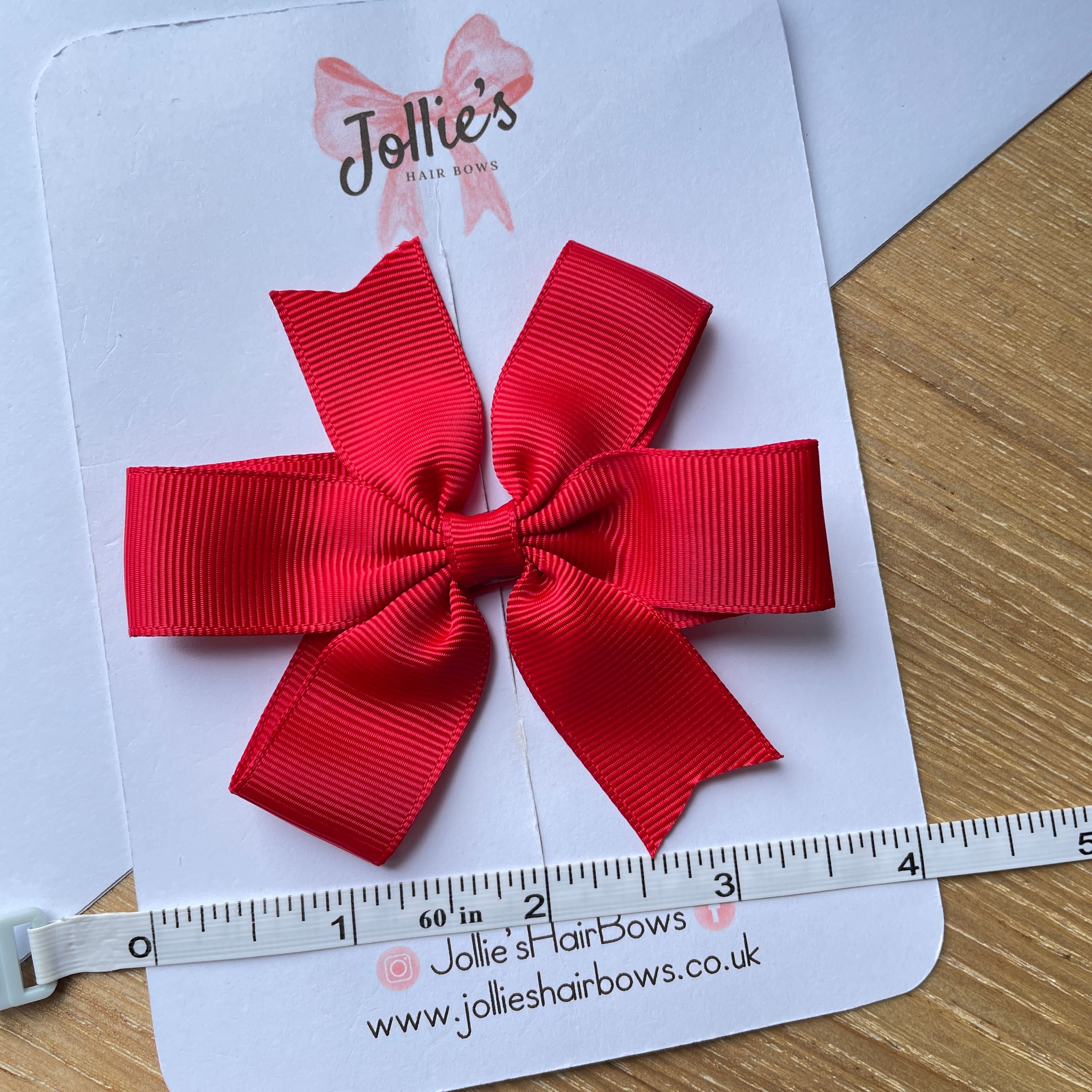 3.5" Red Pinwheel Hair Bow – Grosgrain Ribbon with Lined Alligator Clip
