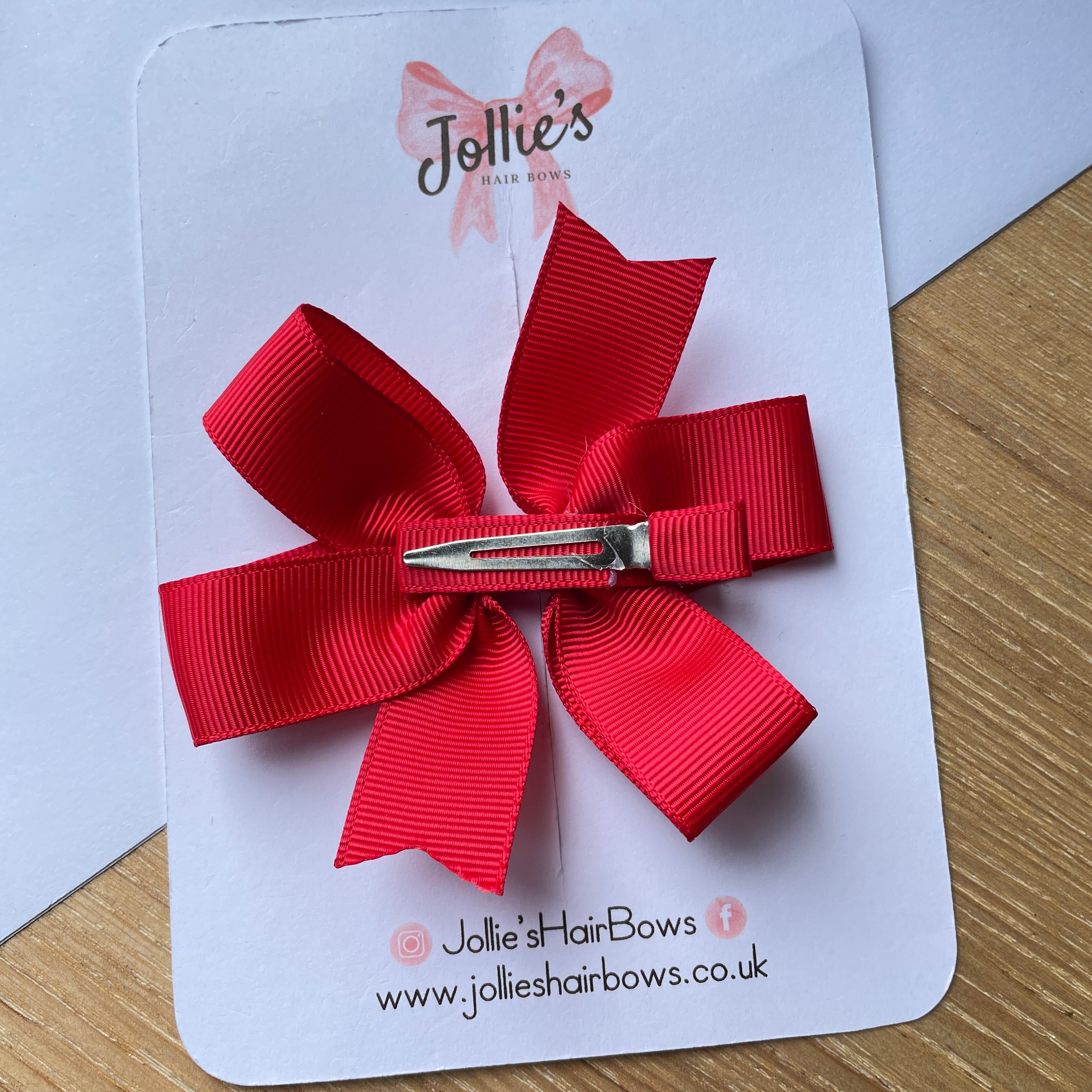 3.5" Red Pinwheel Hair Bow – Grosgrain Ribbon with Lined Alligator Clip