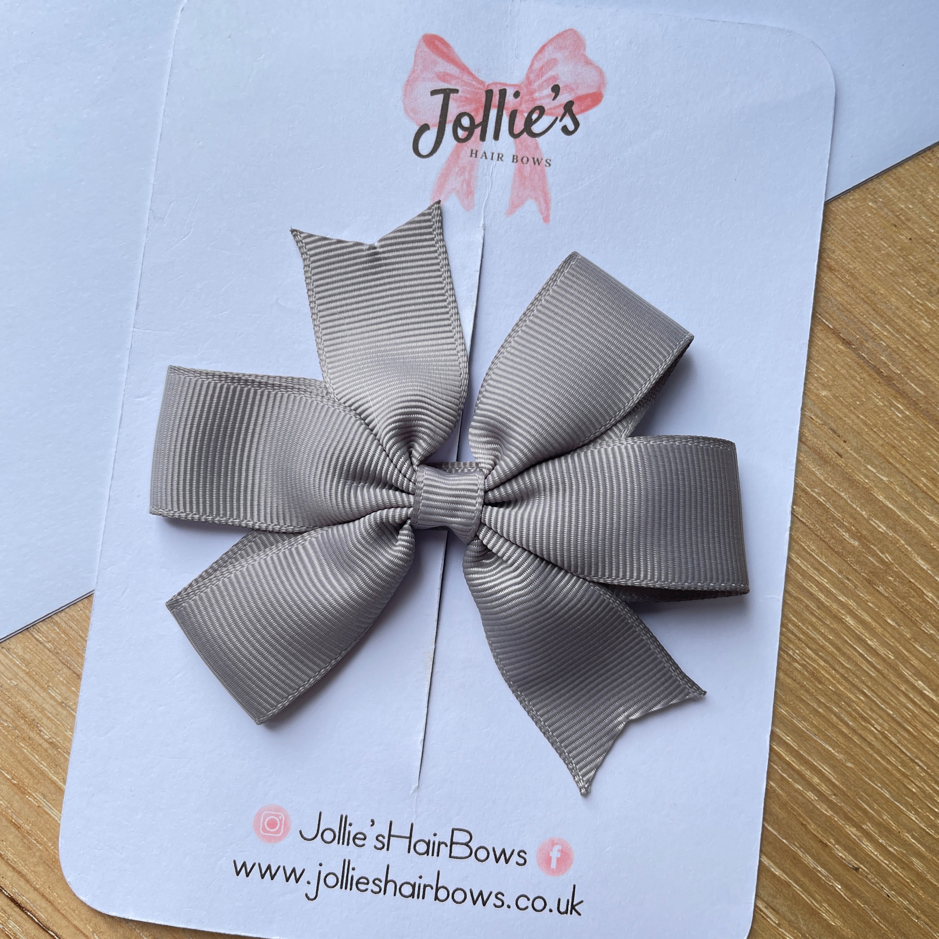 3.5" Silver Classic Hair Bow – Grosgrain Ribbon with Lined Alligator Clip