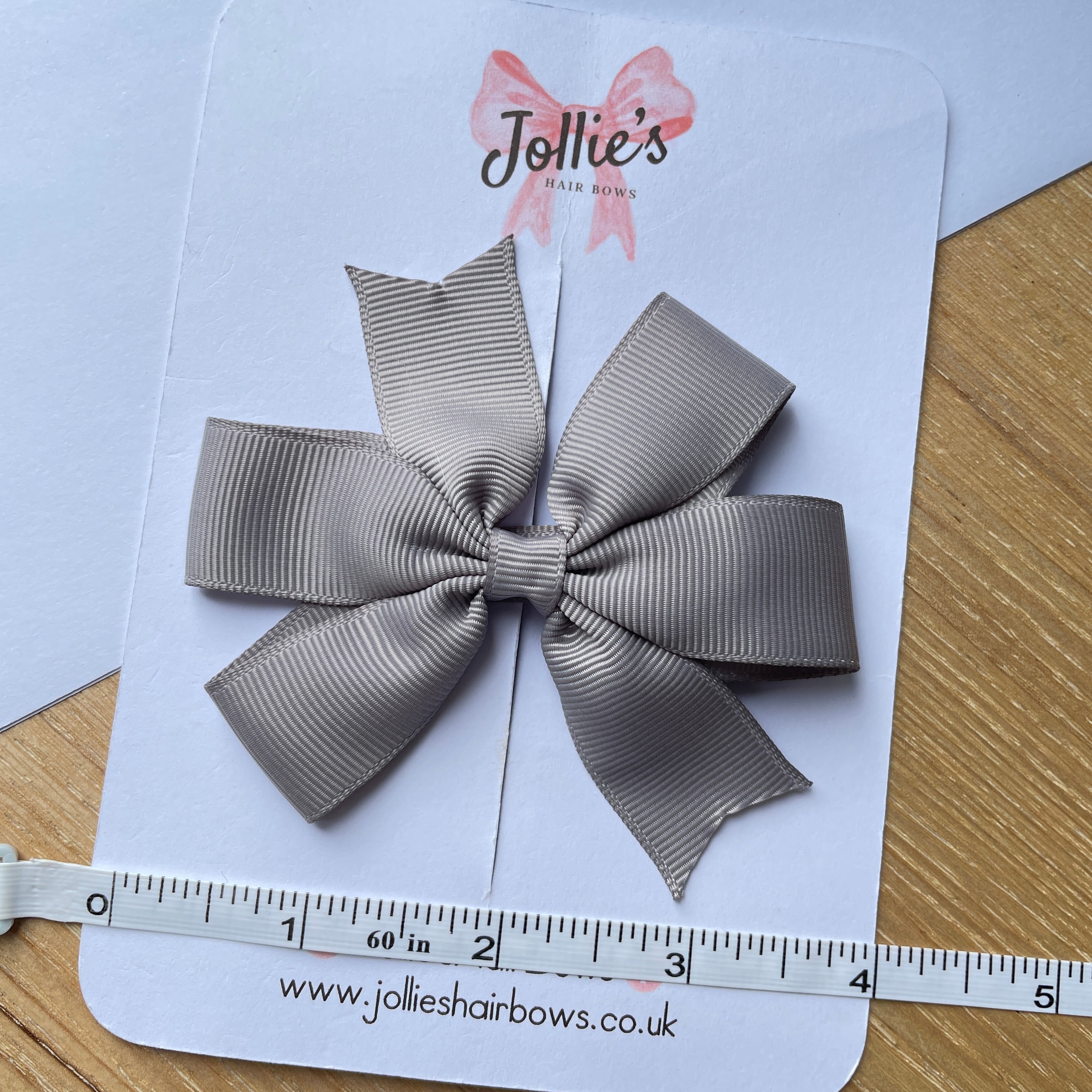 3.5" Silver Classic Hair Bow – Grosgrain Ribbon with Lined Alligator Clip