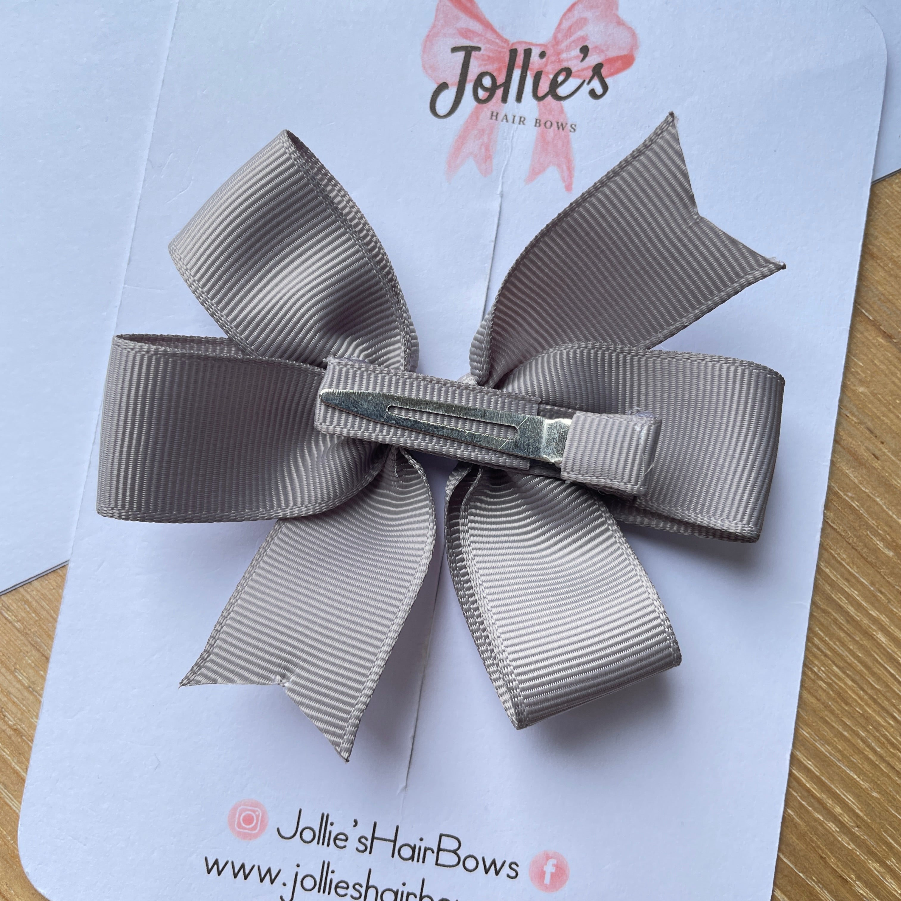 3.5" Silver Classic Hair Bow – Grosgrain Ribbon with Lined Alligator Clip