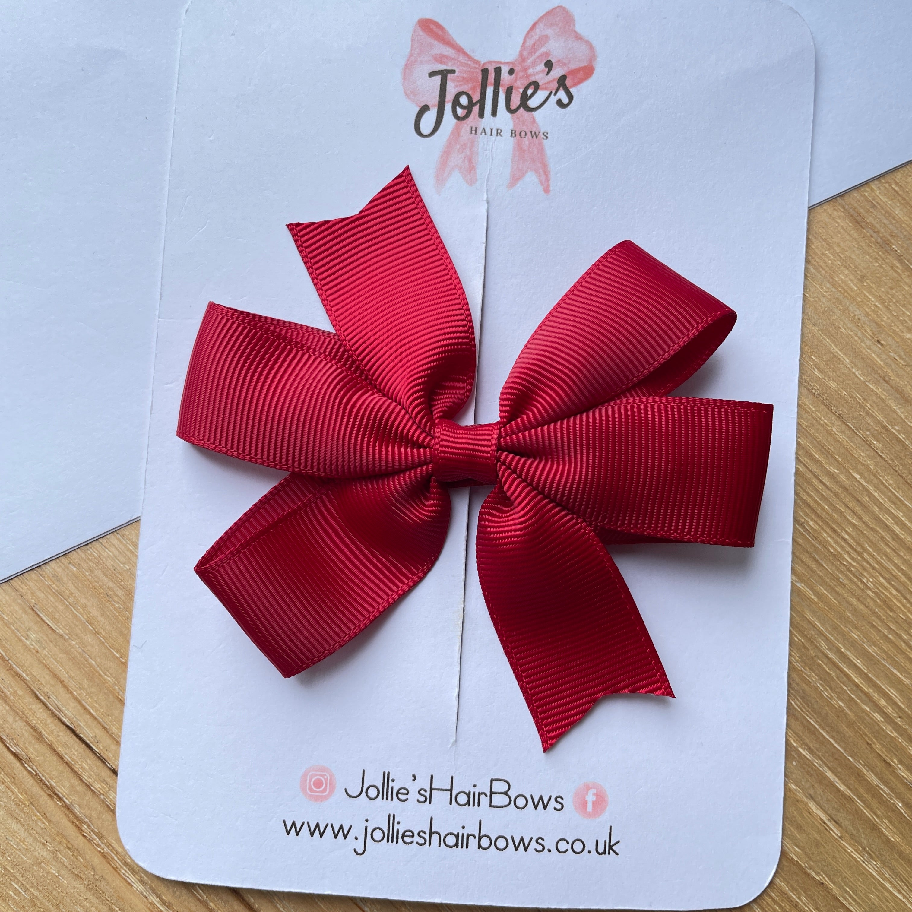 3.5" Scarlet Red Pinwheel Hair Bow – Grosgrain Ribbon with Lined Alligator Clip