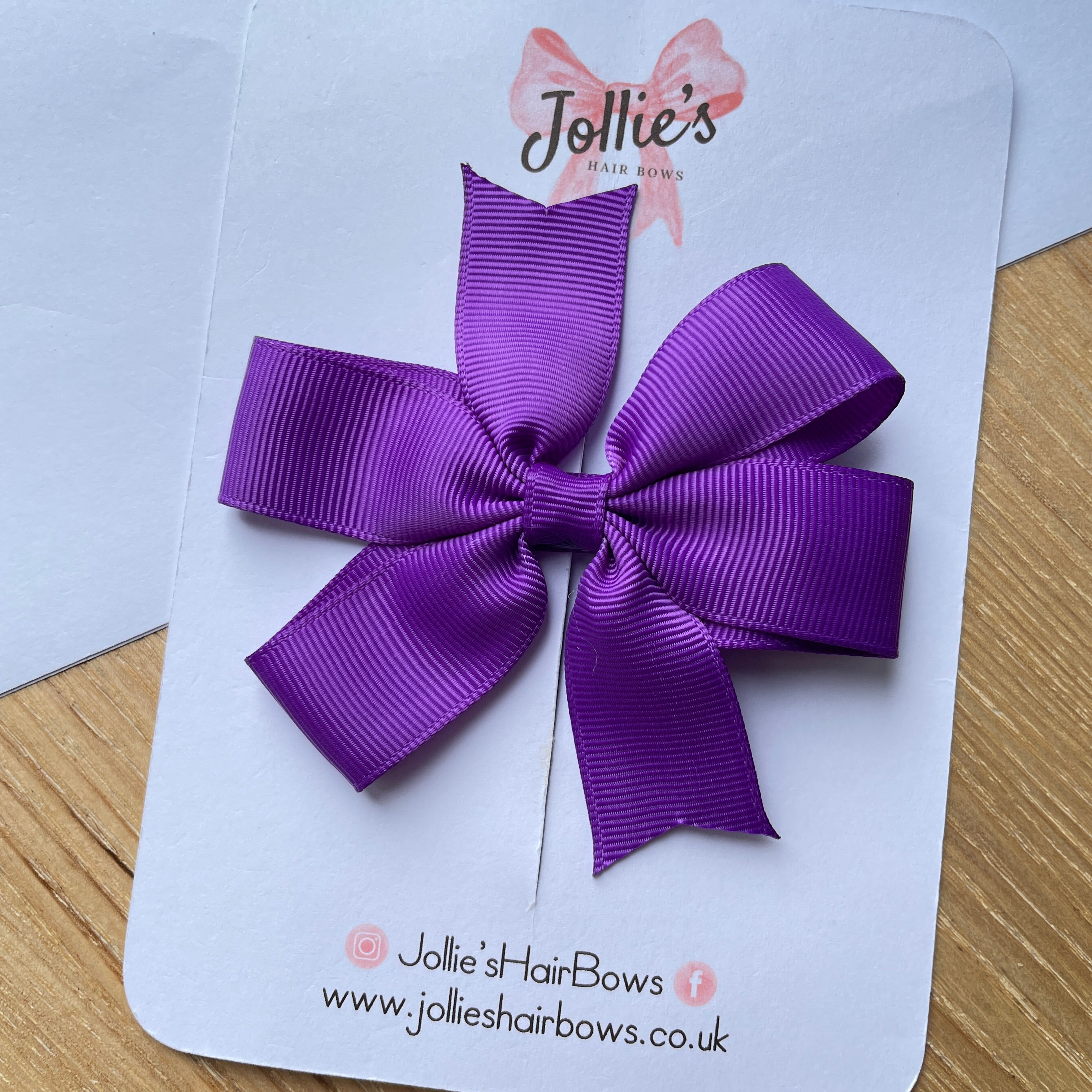 3.5" Purple Pinwheel Hair Bow – Grosgrain Ribbon with Lined Alligator Clip