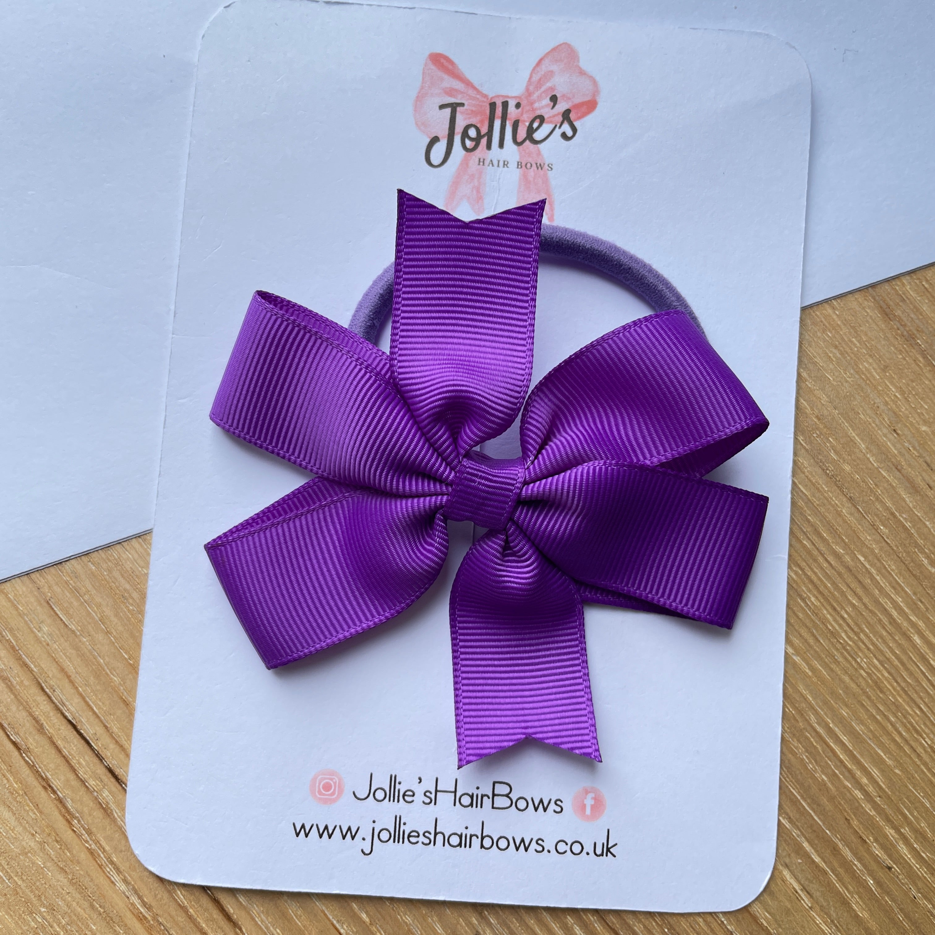 3.5" Purple Classic Hair Bow – Grosgrain Ribbon with Thick Elastic Bobble