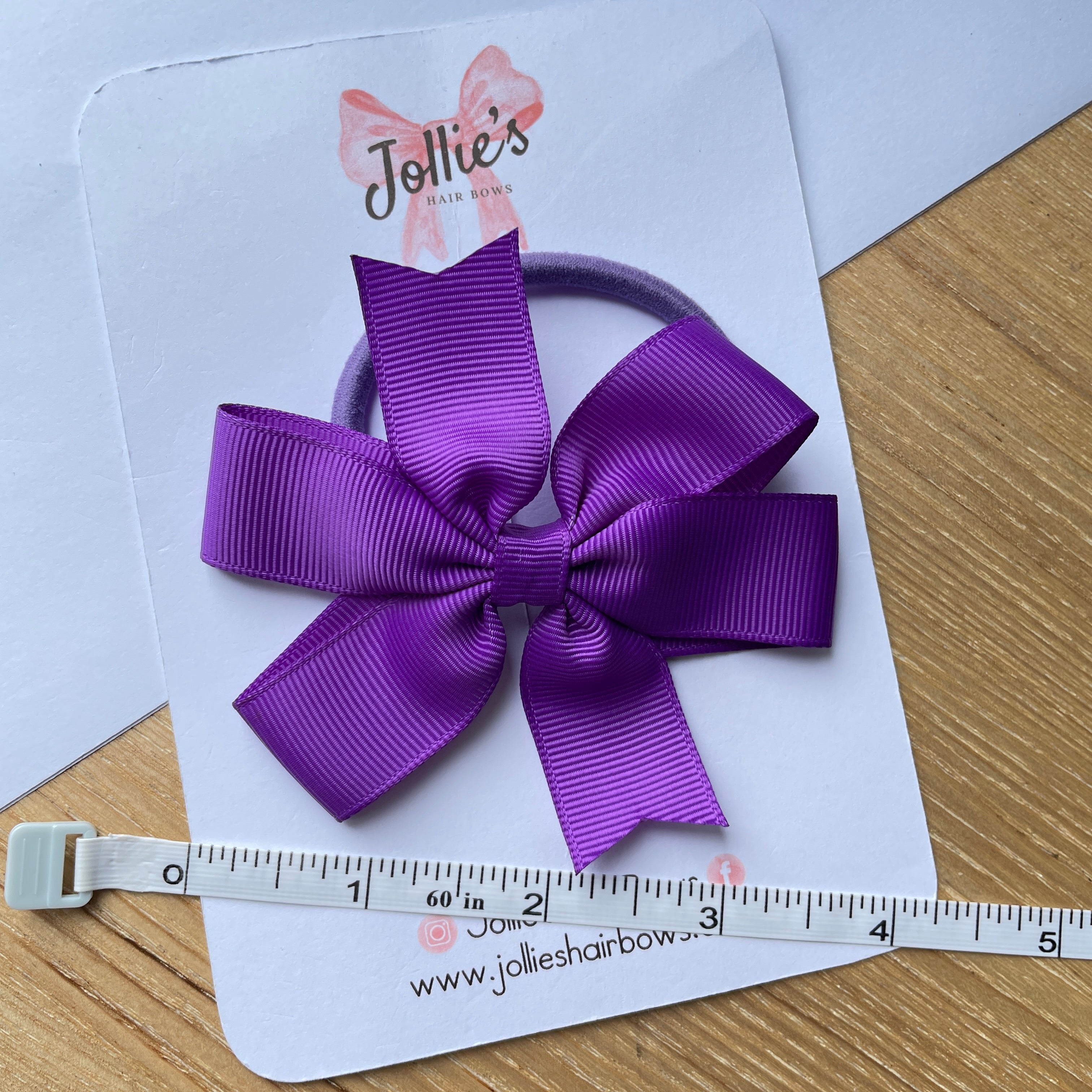3.5" Purple Classic Hair Bow – Grosgrain Ribbon with Thick Elastic Bobble