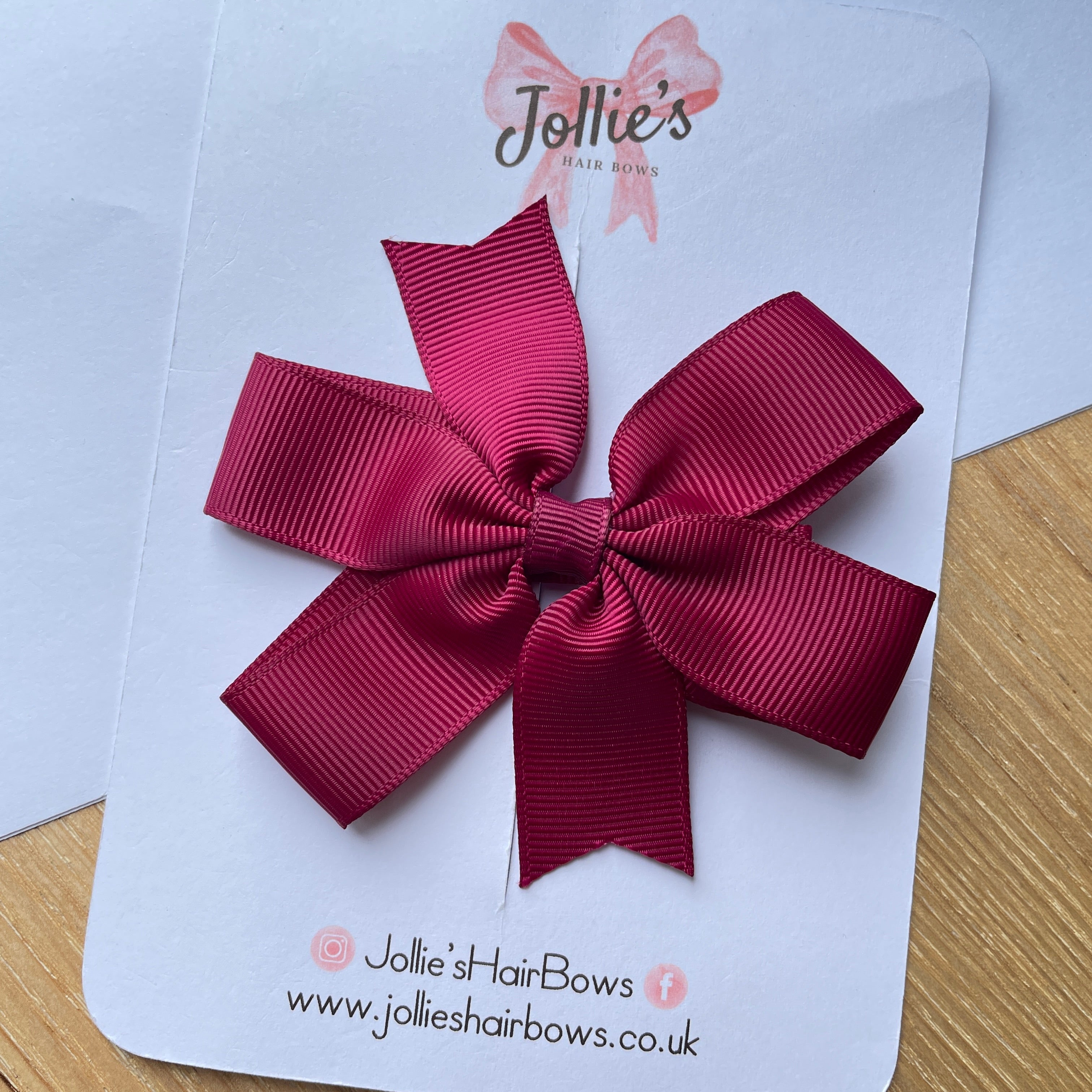 3.5" Wine Classic Hair Bow – Grosgrain Ribbon with Lined Alligator Clip