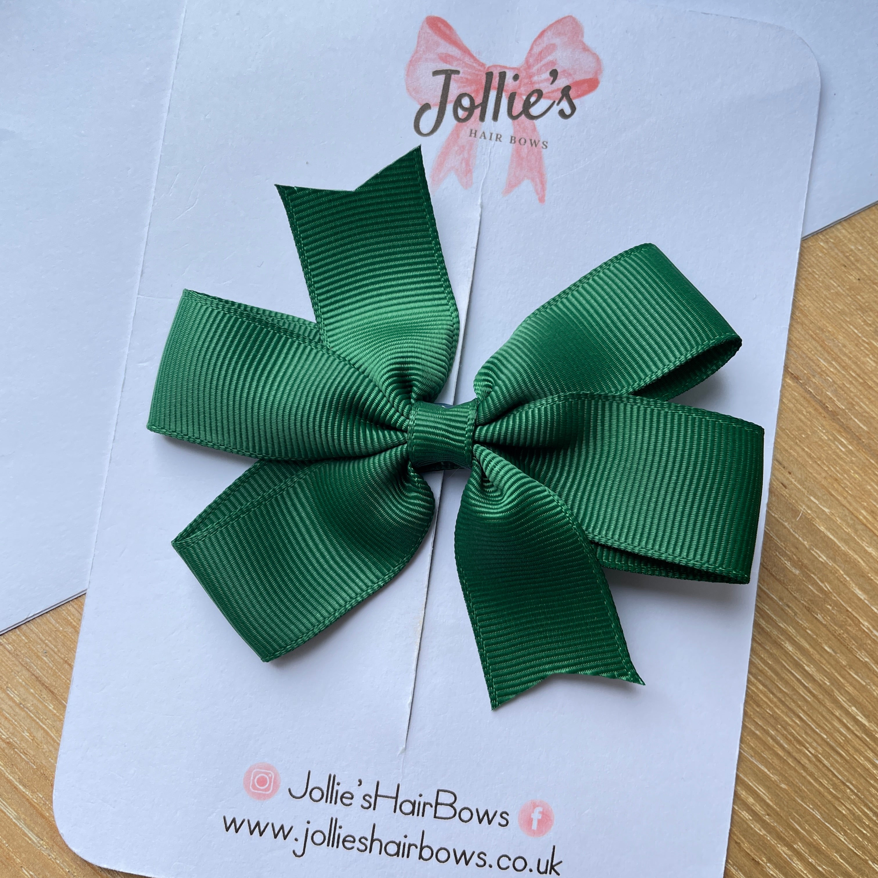 3.5" Forest Green Classic Hair Bow – Grosgrain Ribbon with Lined Alligator Clip