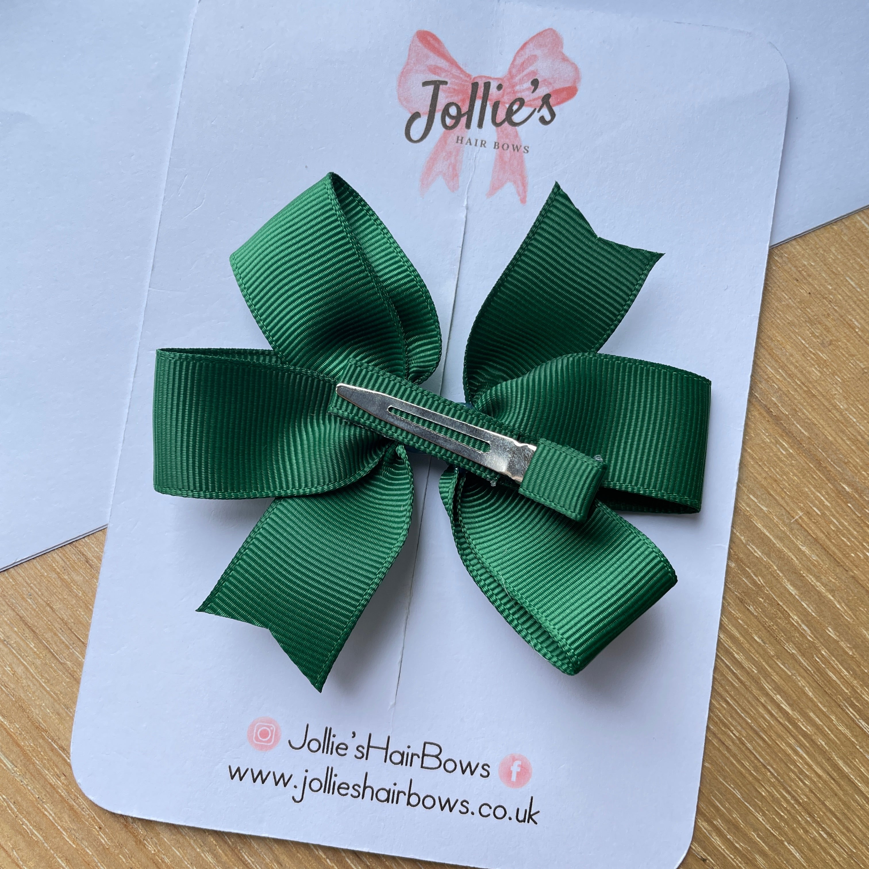 3.5" Forest Green Classic Hair Bow – Grosgrain Ribbon with Lined Alligator Clip