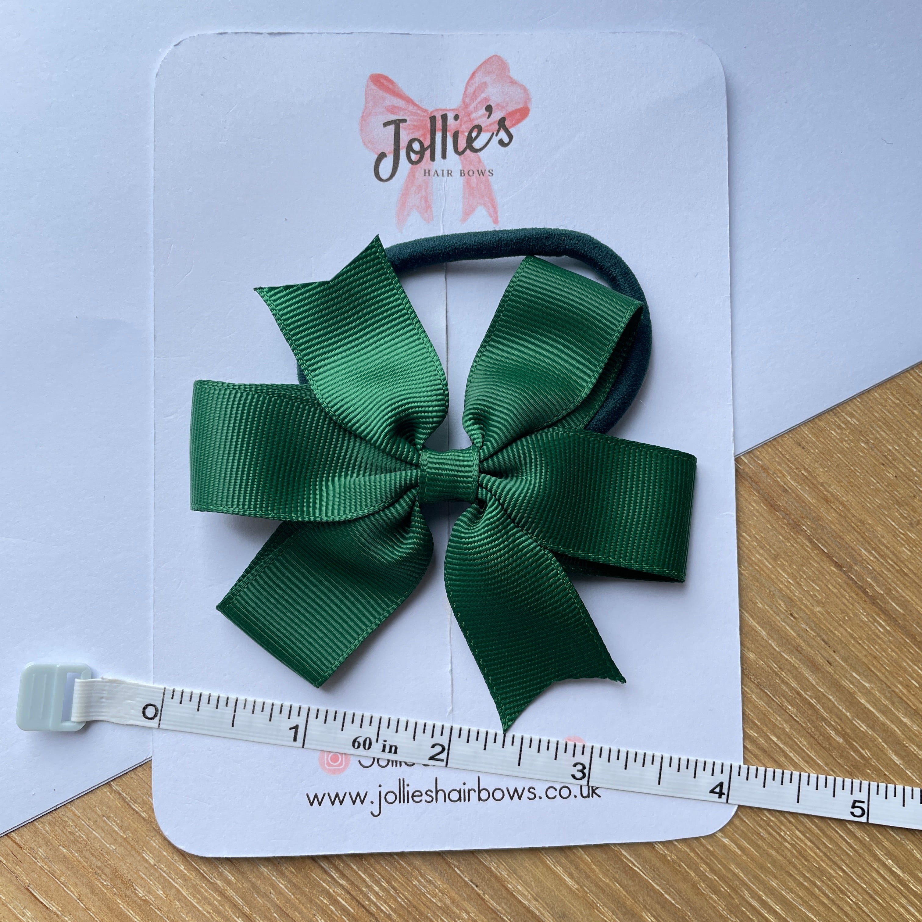 3.5" Forest Green Classic Hair Bow – Grosgrain Ribbon with Thick Elastic Bobble