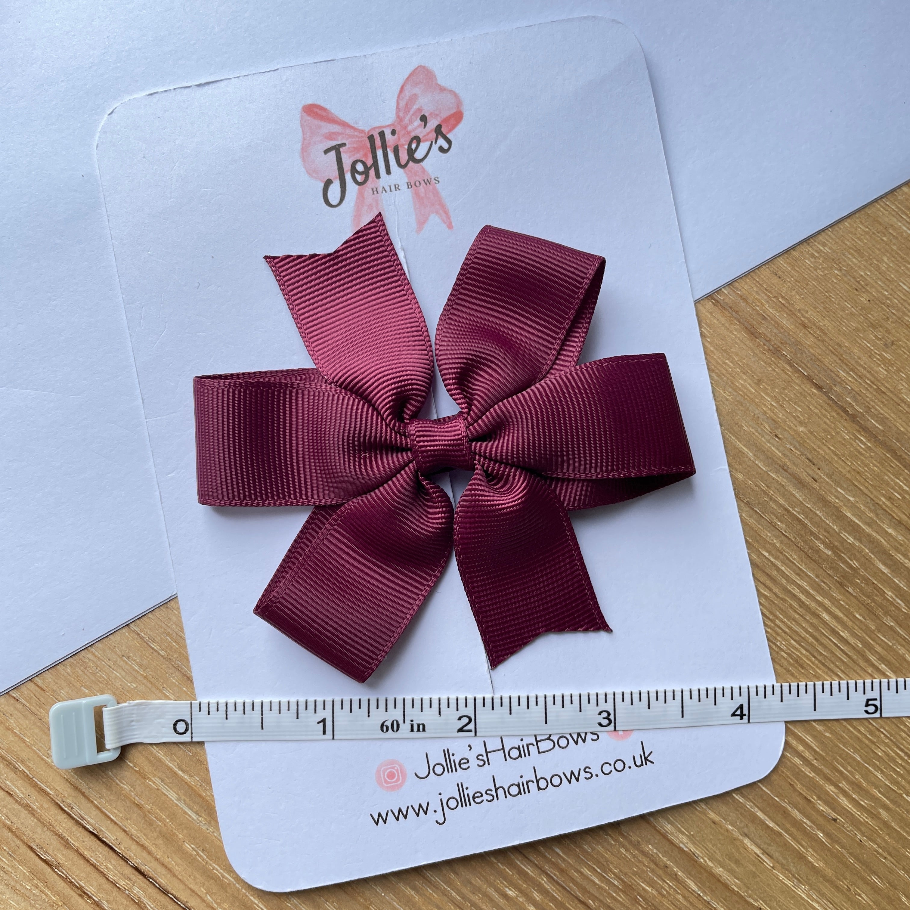 3.5" Burgundy Classic Hair Bow – Grosgrain Ribbon with Lined Alligator Clip