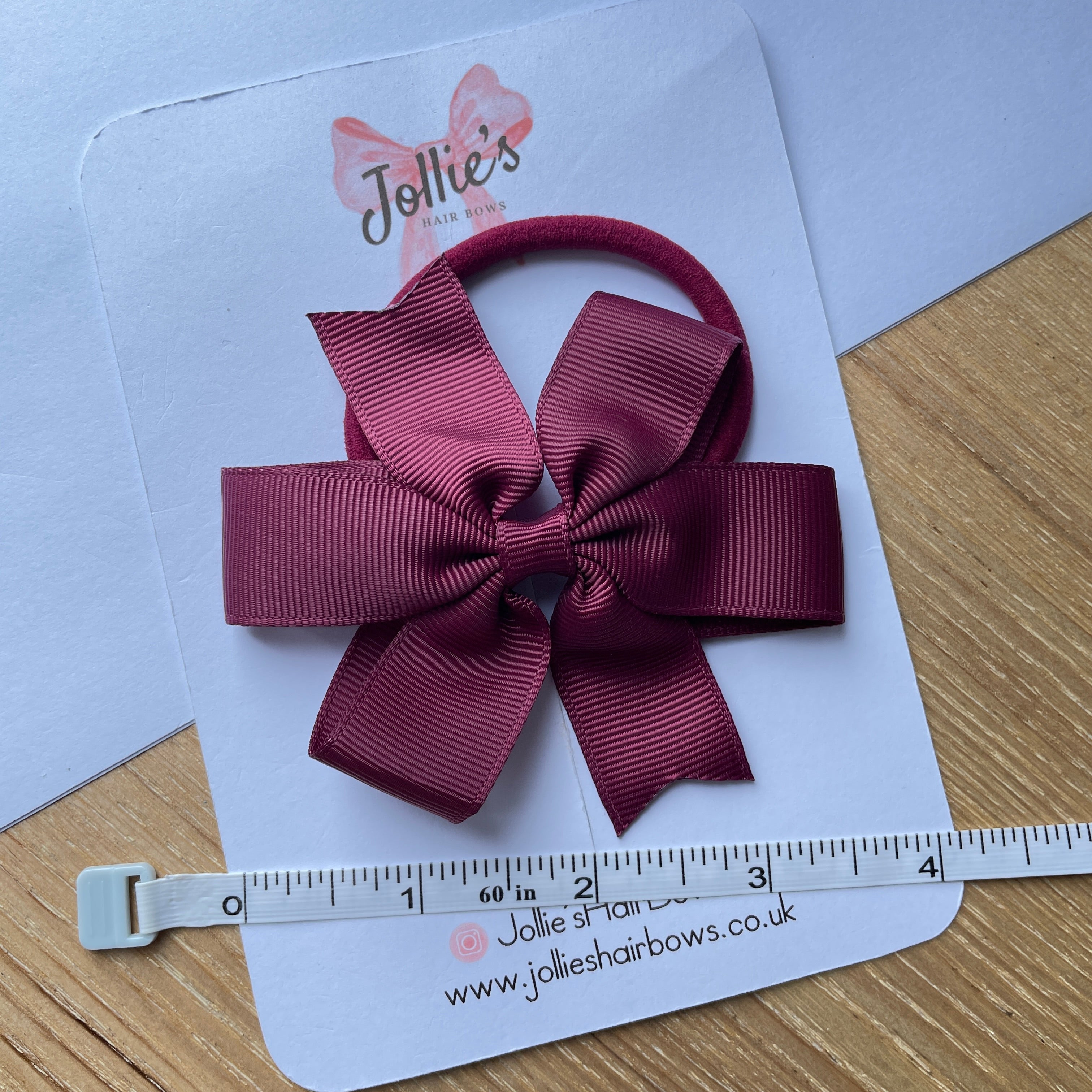 3.5" Burgundy Classic Hair Bow – Grosgrain Ribbon with Thick Elastic Bobble