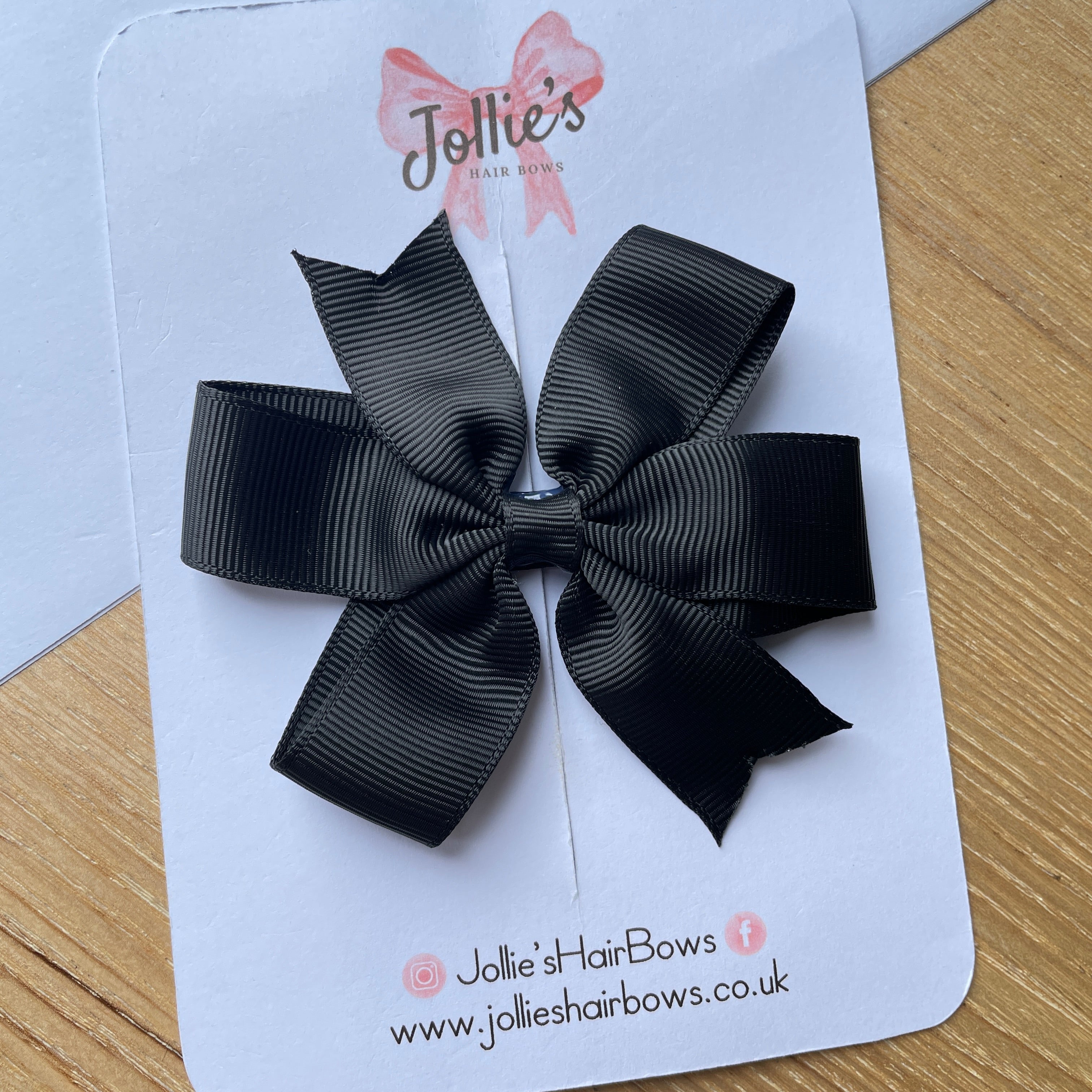 3.5" Black Classic Hair Bow – Grosgrain Ribbon with Lined Alligator Clip