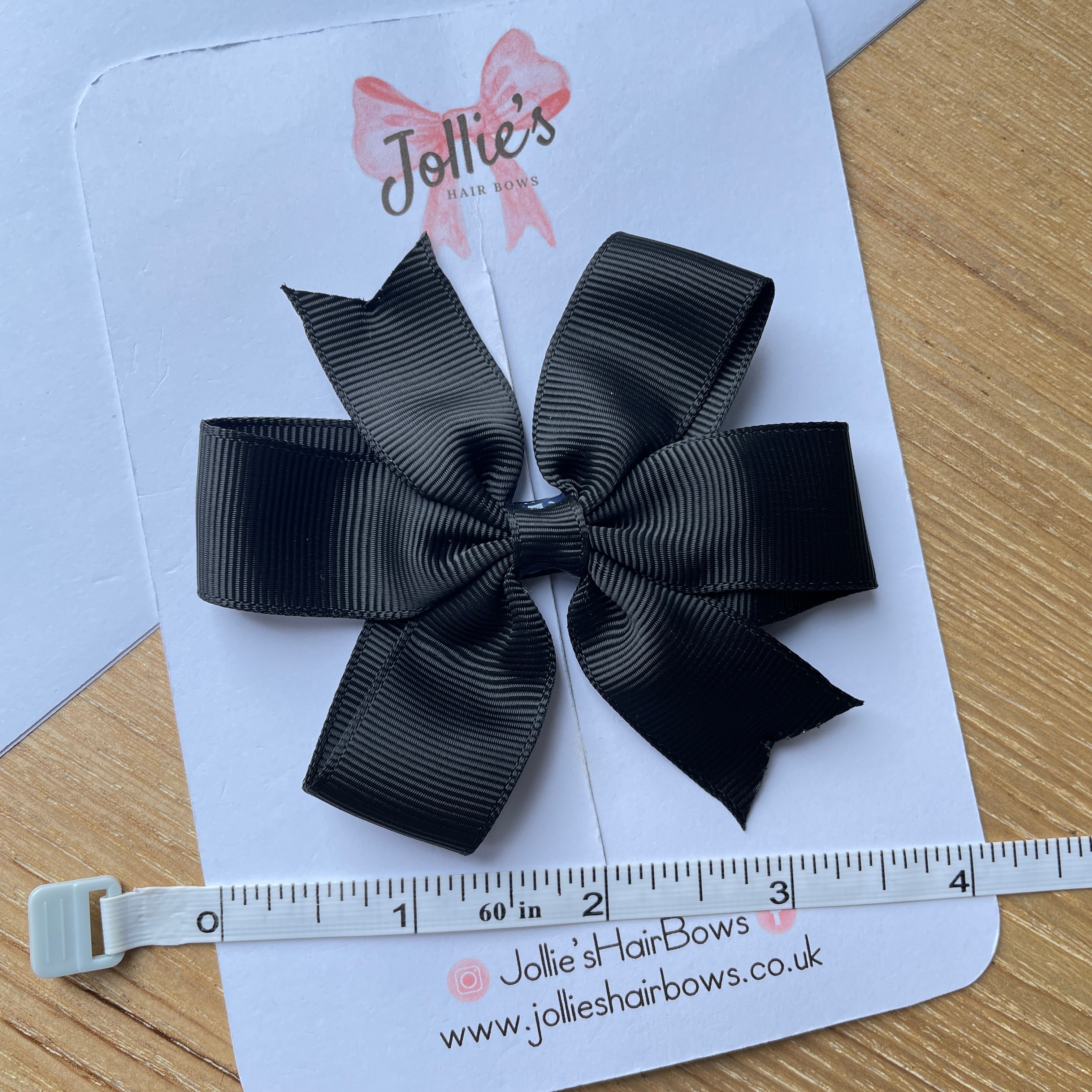 3.5" Black Classic Hair Bow – Grosgrain Ribbon with Lined Alligator Clip