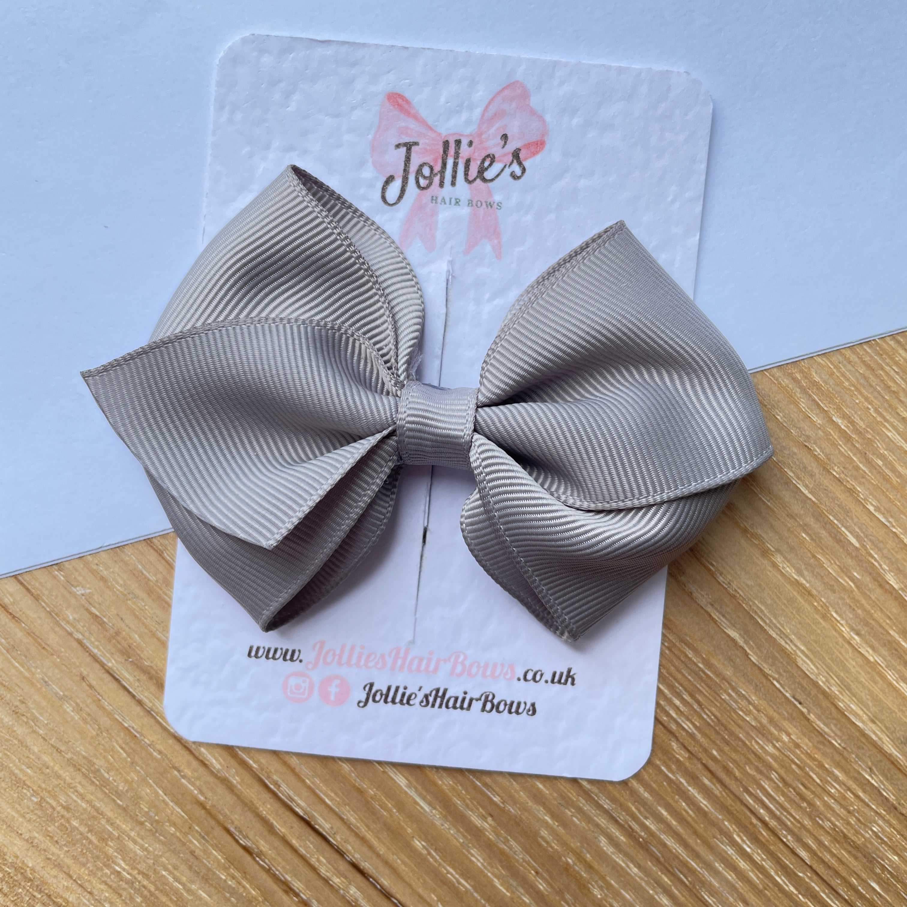 3.75" Silver Flat Hair Bow – Grosgrain Ribbon with Lined Alligator Clip