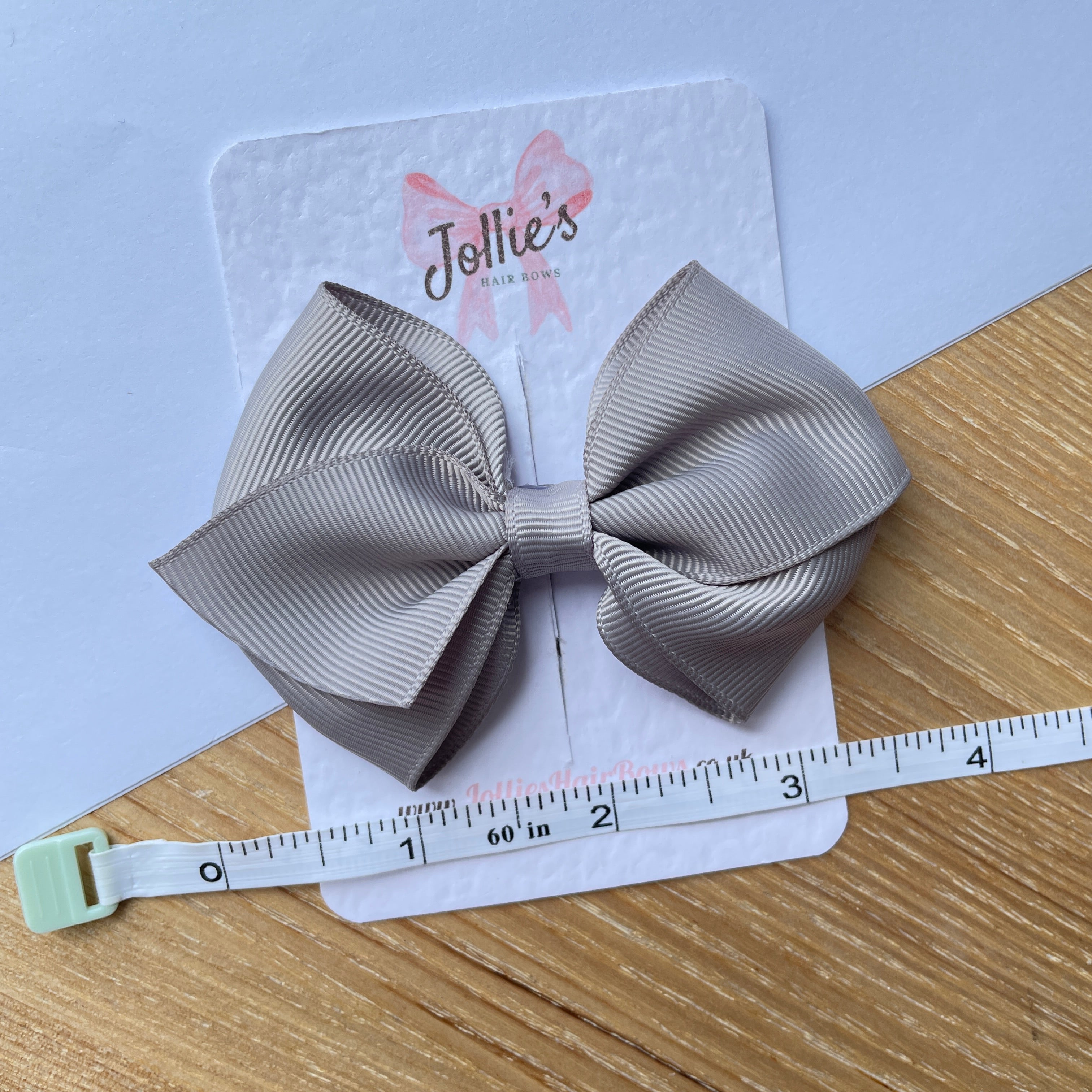 3.75" Silver Flat Hair Bow – Grosgrain Ribbon with Lined Alligator Clip