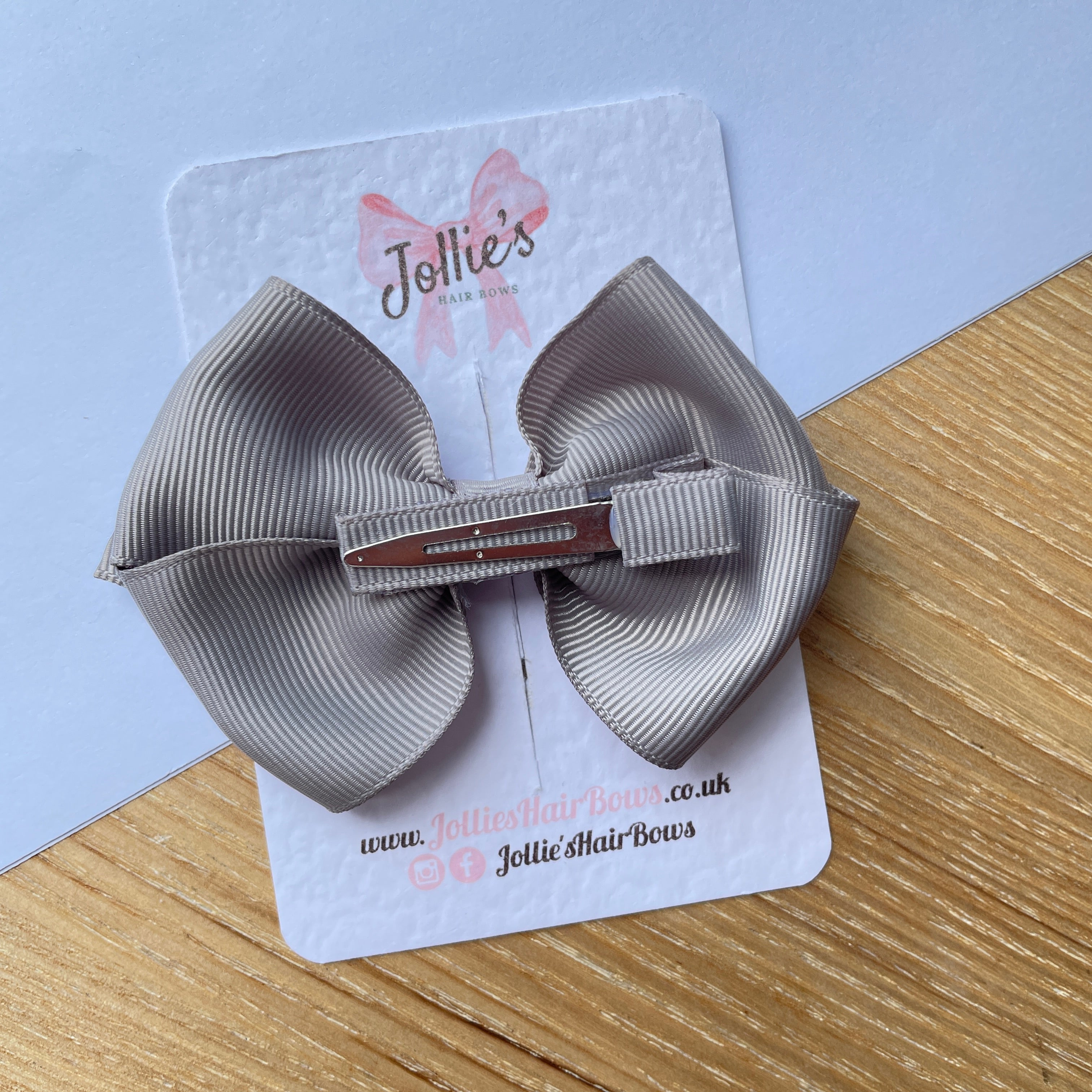 3.75" Silver Flat Hair Bow – Grosgrain Ribbon with Lined Alligator Clip