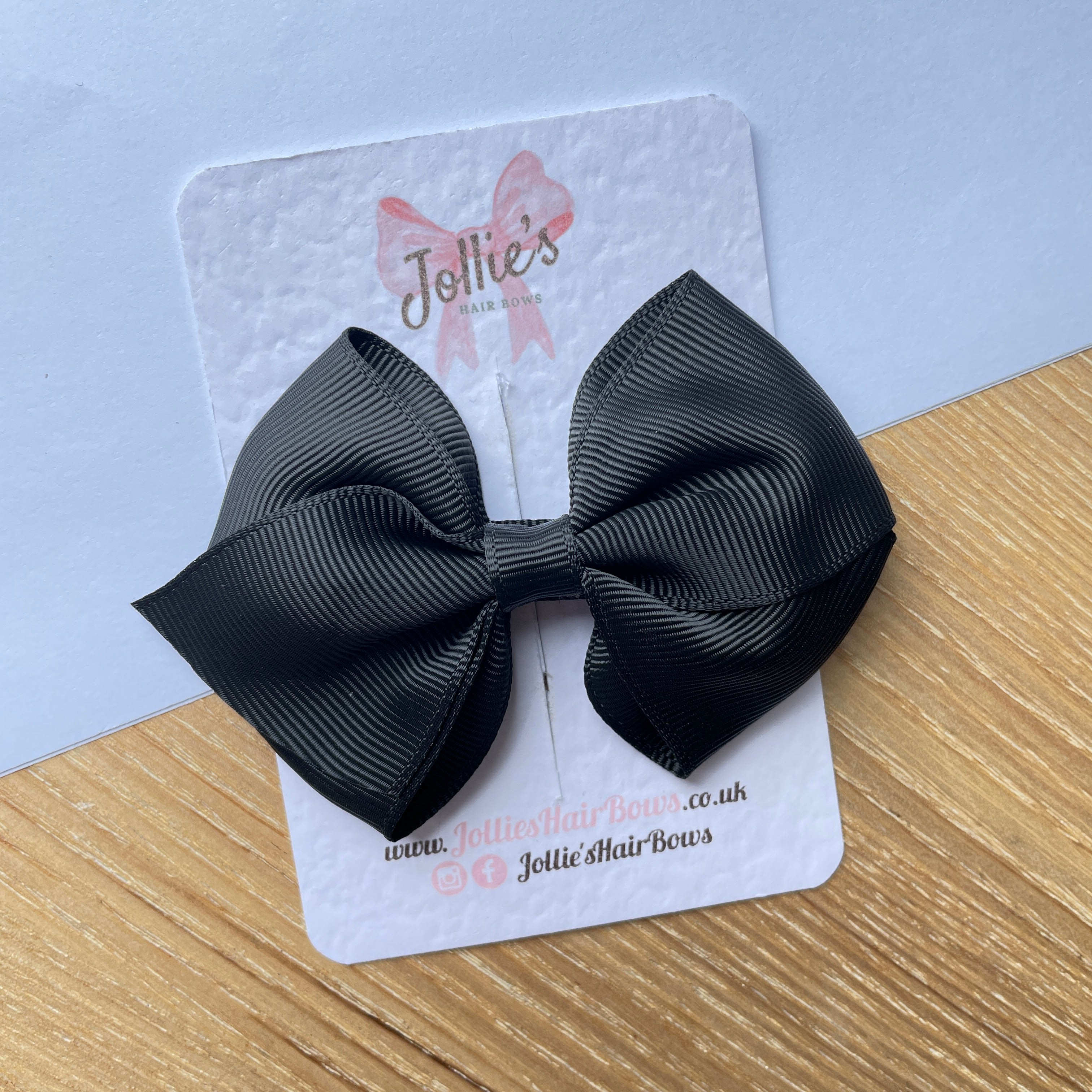 3.75" Black Flat Hair Bow – Grosgrain Ribbon with Lined Alligator Clip
