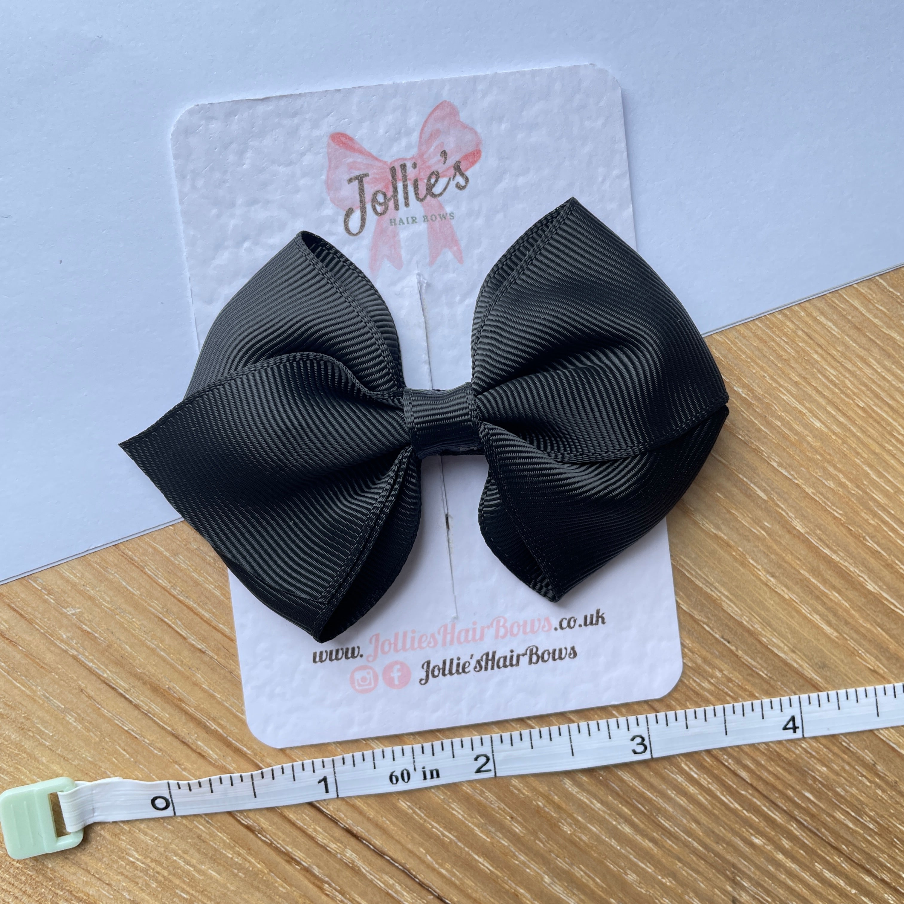 3.75" Black Flat Hair Bow – Grosgrain Ribbon with Lined Alligator Clip