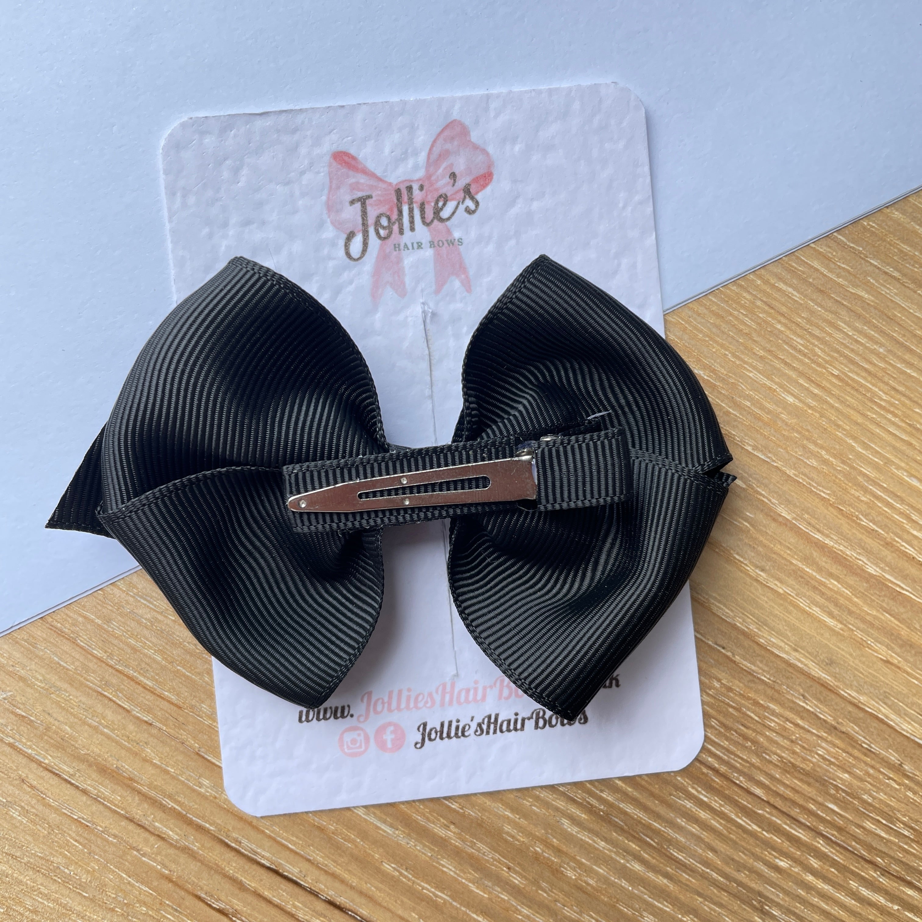 3.75" Black Flat Hair Bow – Grosgrain Ribbon with Lined Alligator Clip