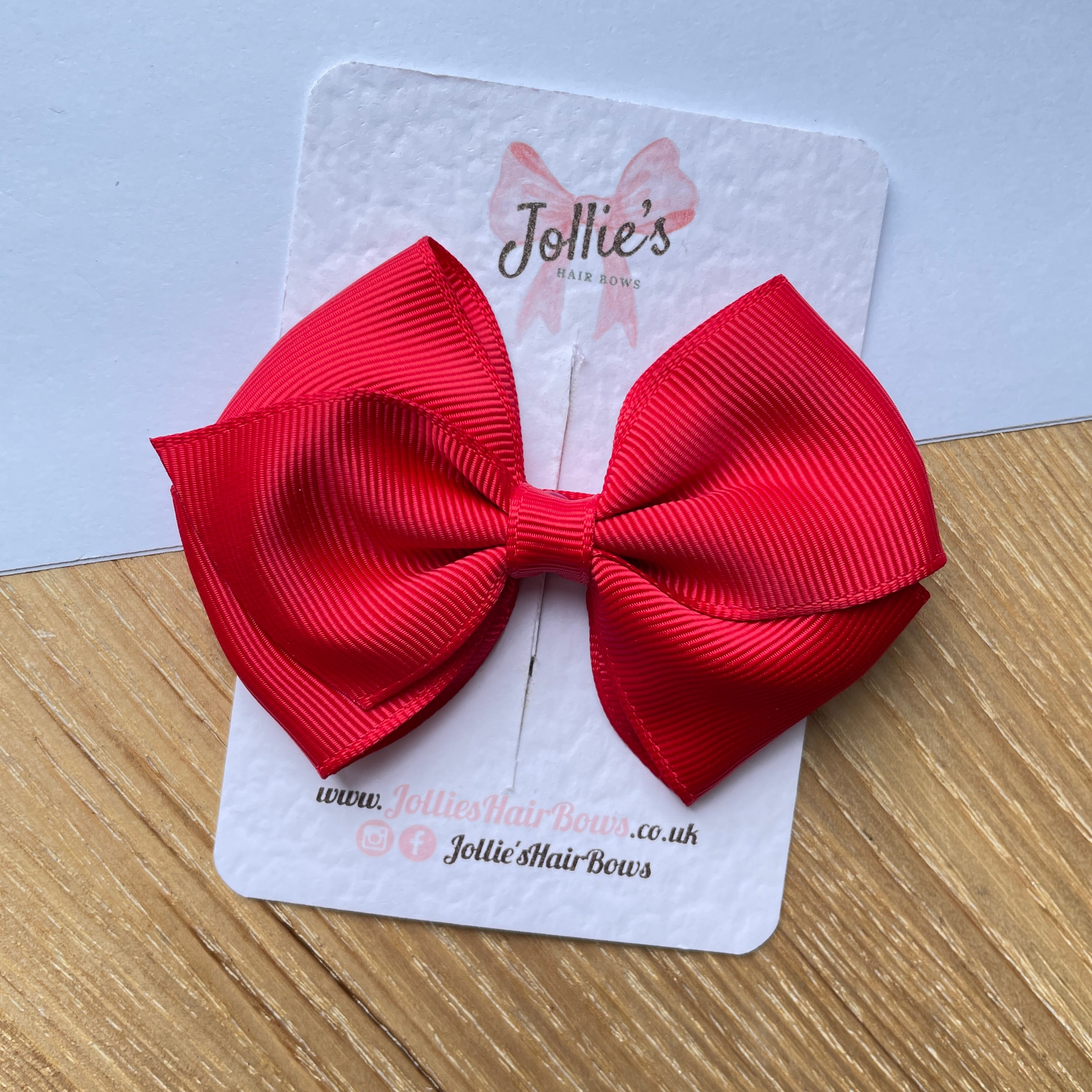 3.75" Red Flat Hair Bow – Grosgrain Ribbon with Lined Alligator Clip