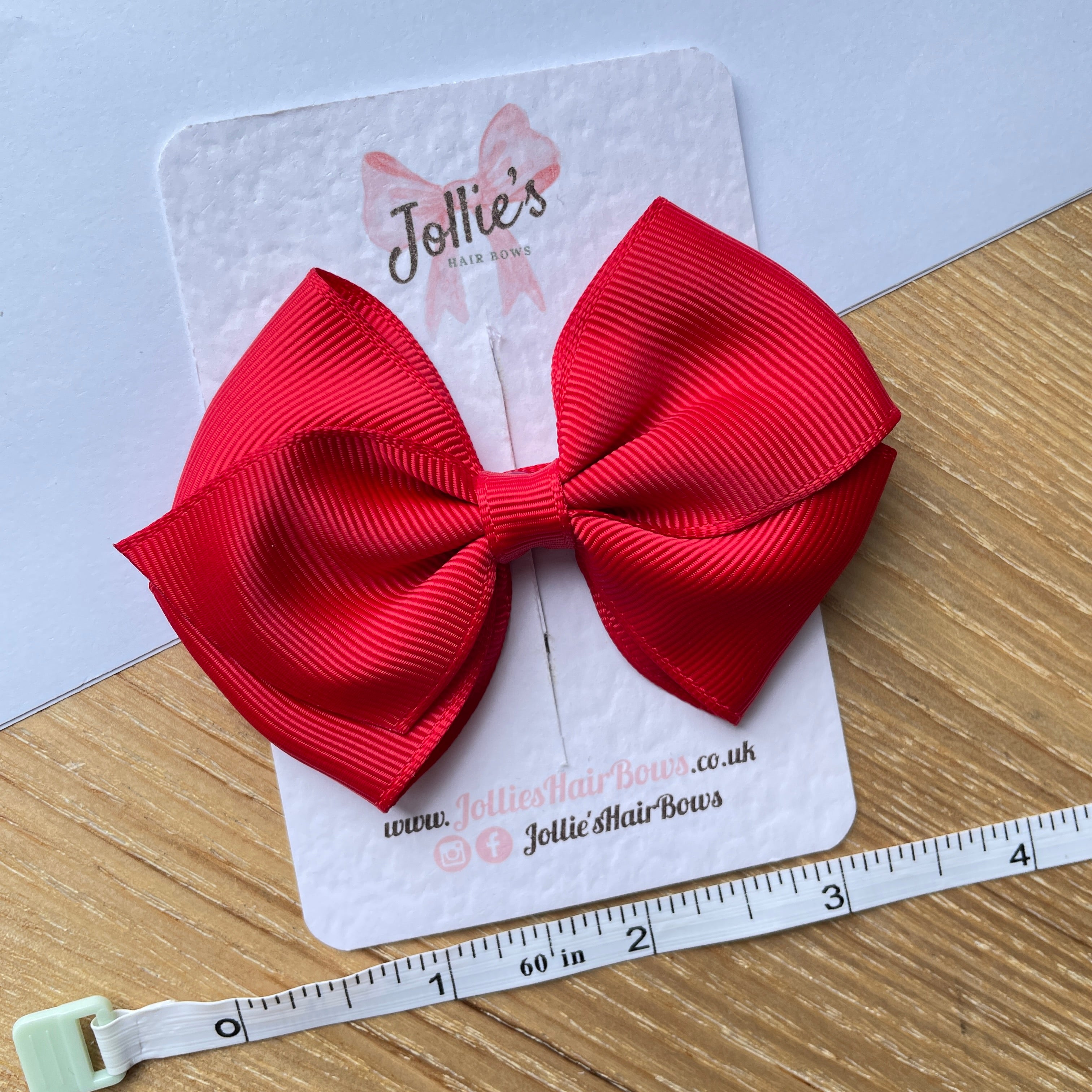 3.75" Red Flat Hair Bow – Grosgrain Ribbon with Lined Alligator Clip