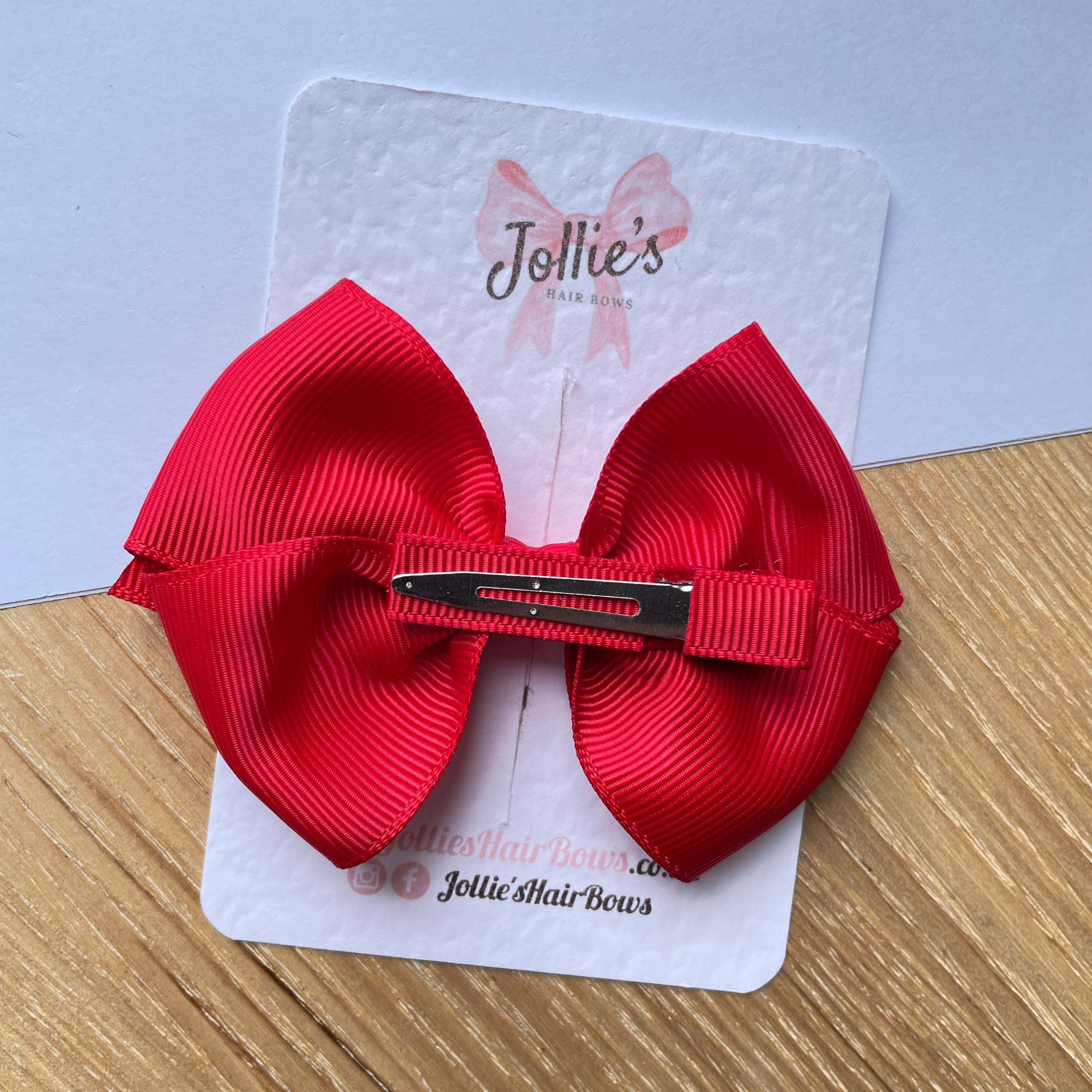 3.75" Red Flat Hair Bow – Grosgrain Ribbon with Lined Alligator Clip