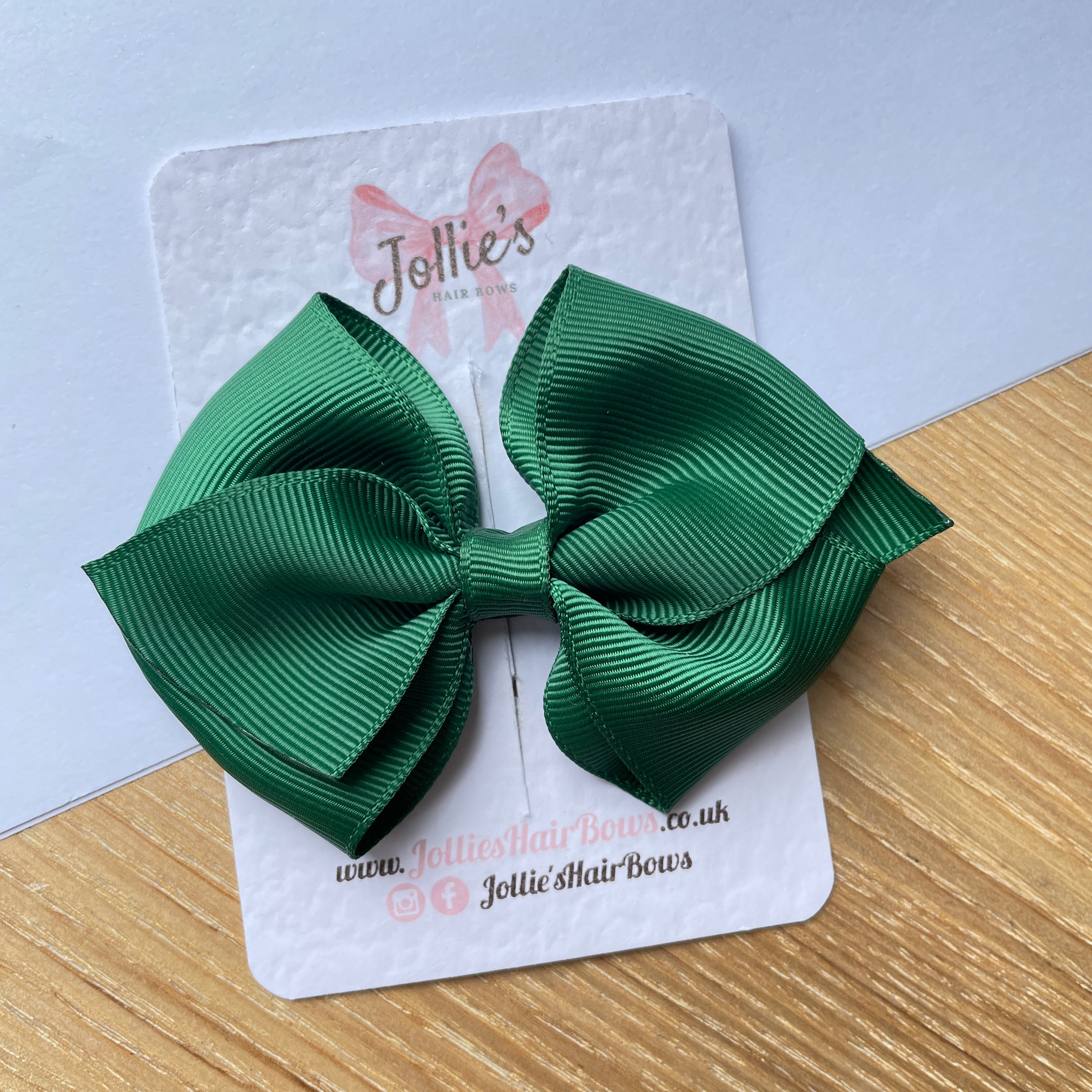 3.75" Forest Green Flat Hair Bow – Grosgrain Ribbon with Lined Alligator Clip