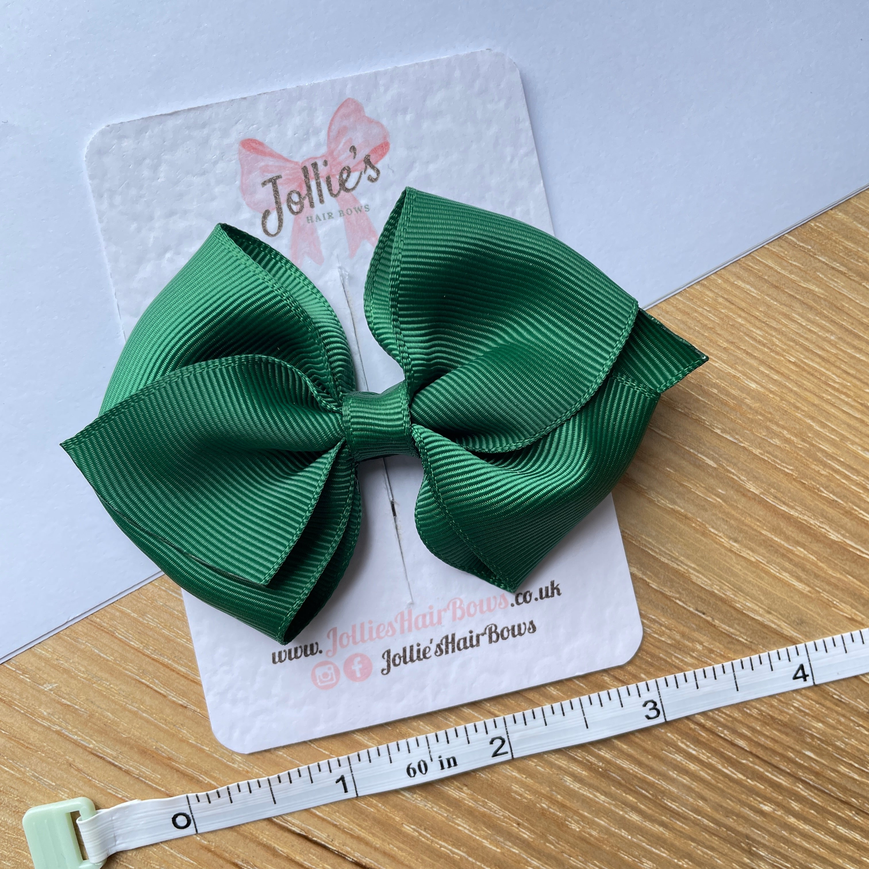 3.75" Forest Green Flat Hair Bow – Grosgrain Ribbon with Lined Alligator Clip