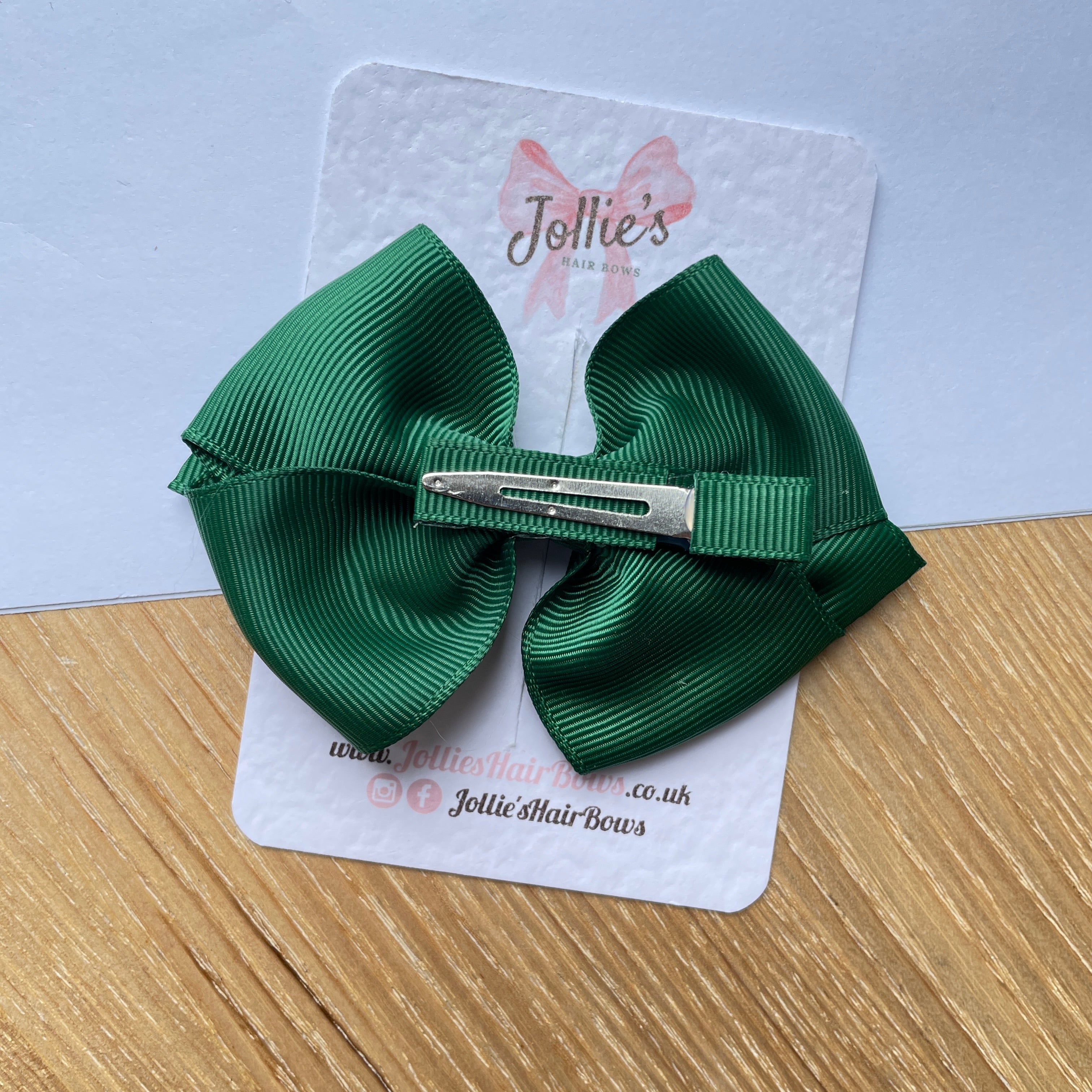 3.75" Forest Green Flat Hair Bow – Grosgrain Ribbon with Lined Alligator Clip