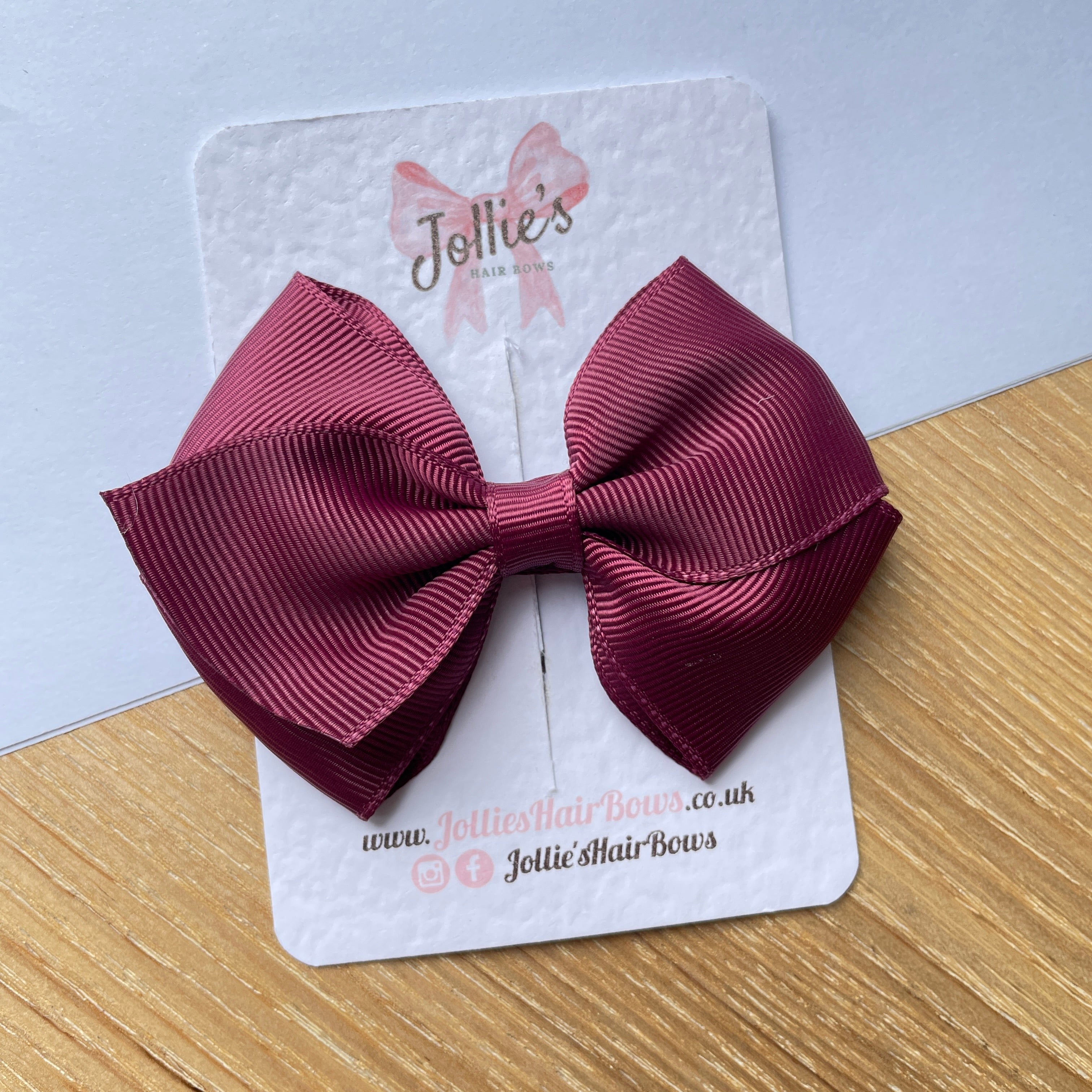 3.75" Burgundy Flat Hair Bow – Grosgrain Ribbon with Lined Alligator Clip