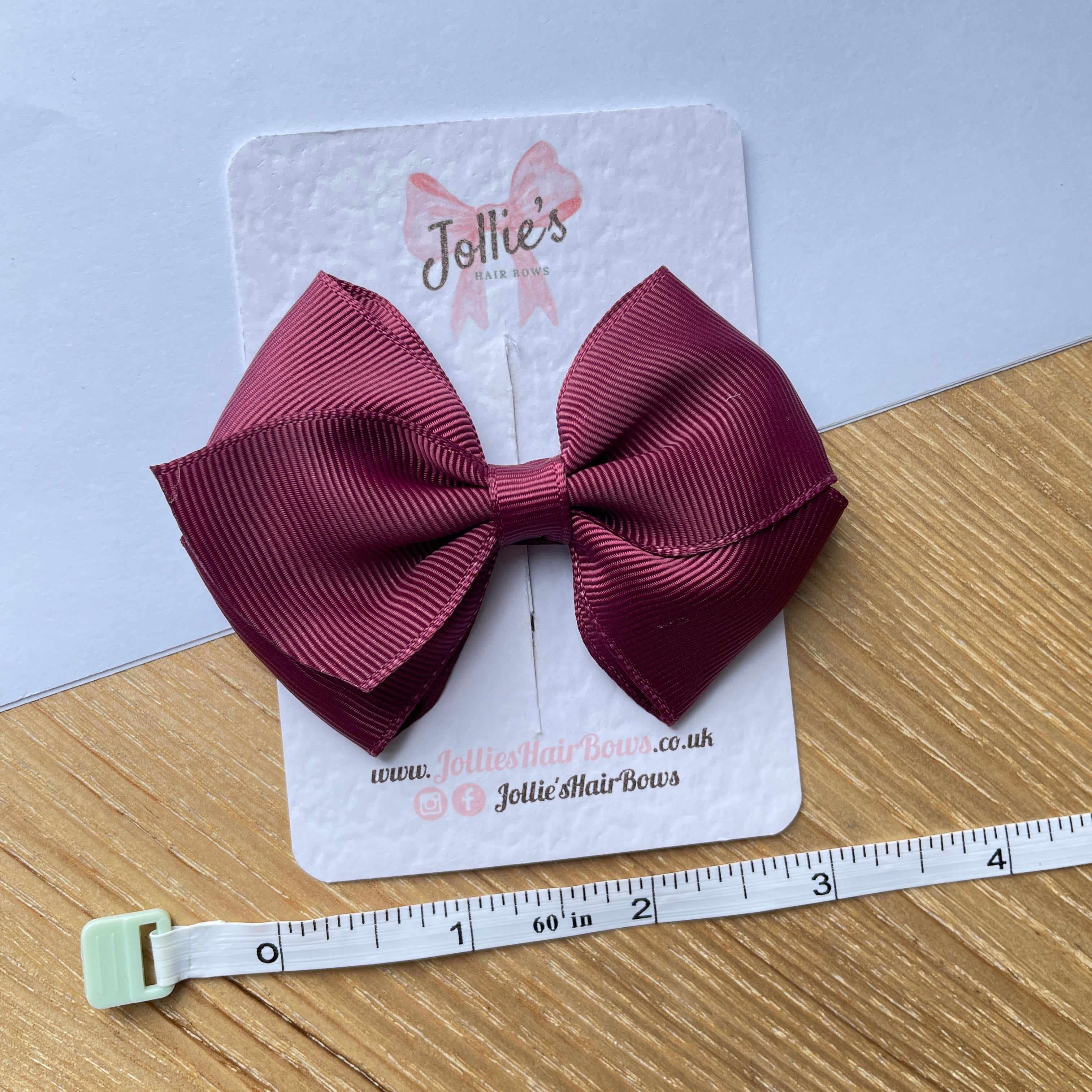 3.75" Burgundy Flat Hair Bow – Grosgrain Ribbon with Lined Alligator Clip