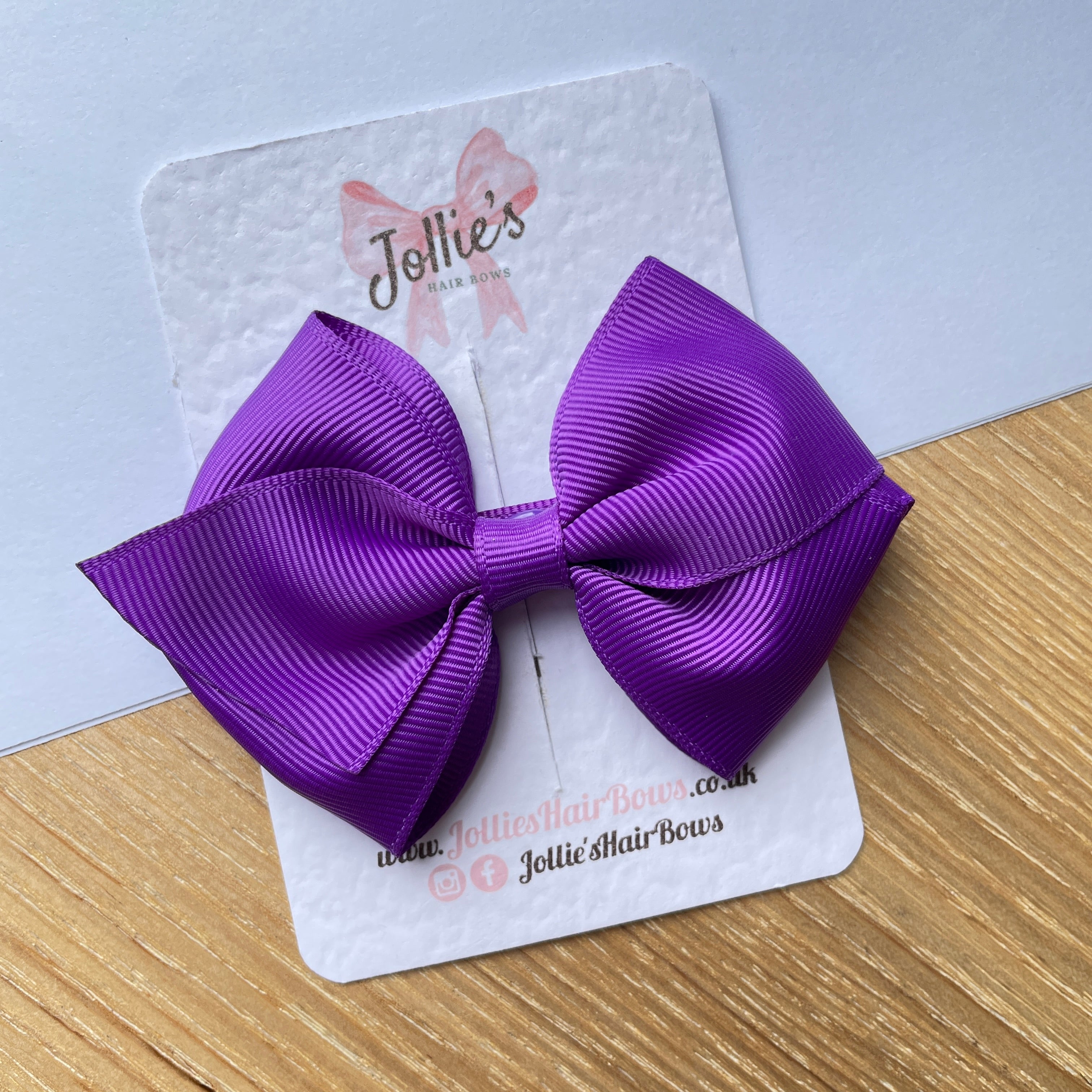 3.75" Purple Flat Hair Bow – Grosgrain Ribbon with Lined Alligator Clip