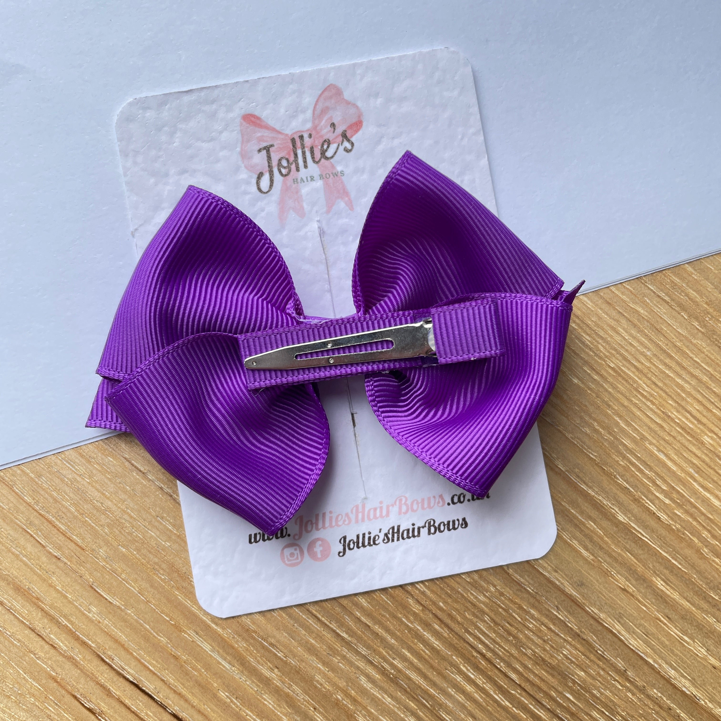 3.75" Purple Flat Hair Bow – Grosgrain Ribbon with Lined Alligator Clip
