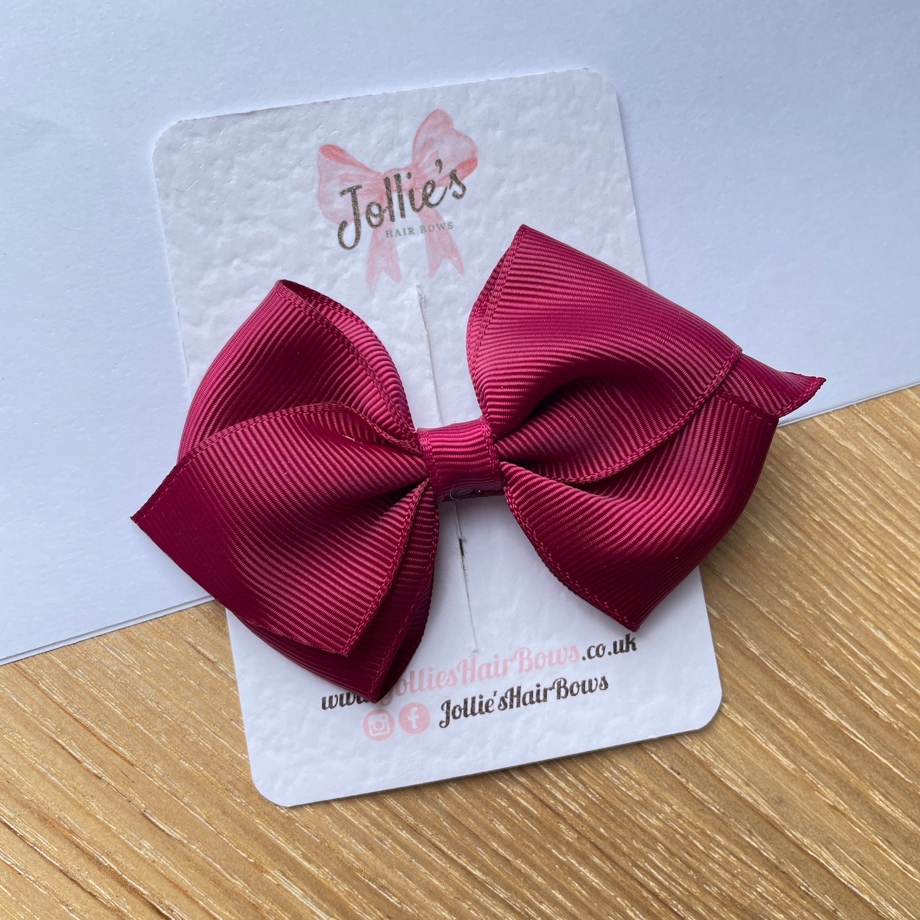 3.75" Wine Flat Hair Bow – Grosgrain Ribbon with Lined Alligator Clip