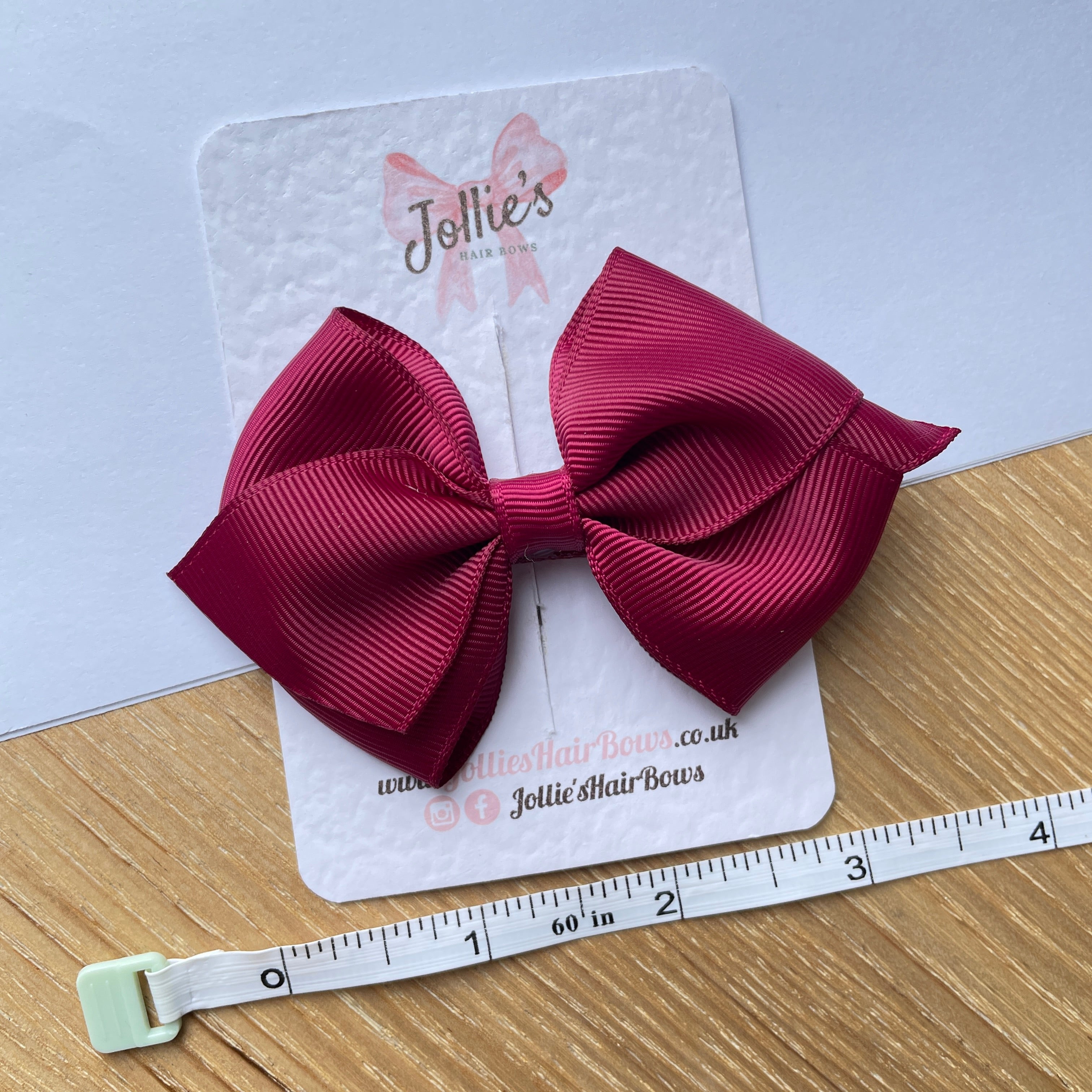 3.75" Wine Flat Hair Bow – Grosgrain Ribbon with Lined Alligator Clip