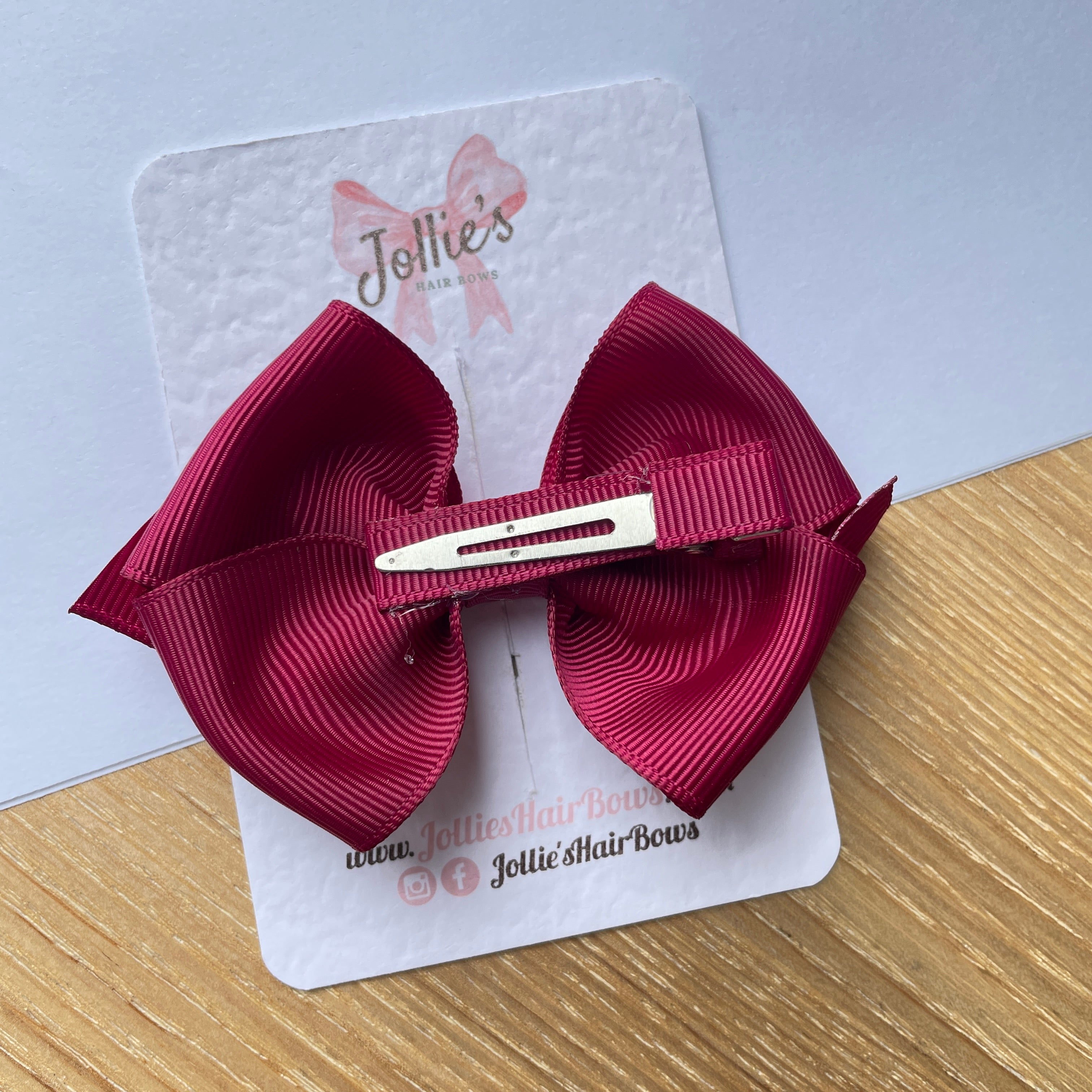3.75" Wine Flat Hair Bow – Grosgrain Ribbon with Lined Alligator Clip