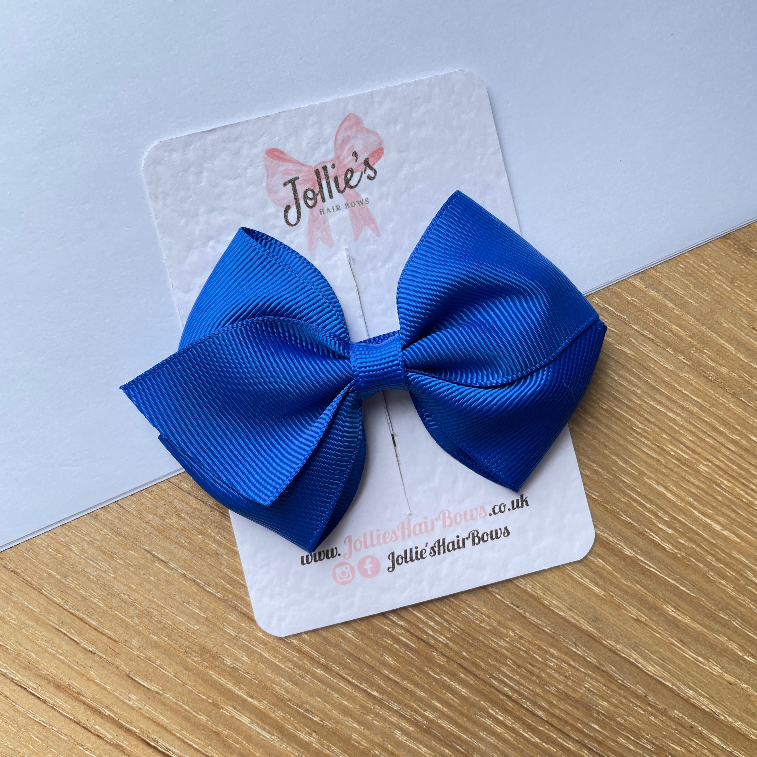 3.75" Electric Blue Flat Hair Bow – Grosgrain Ribbon with Lined Alligator Clip