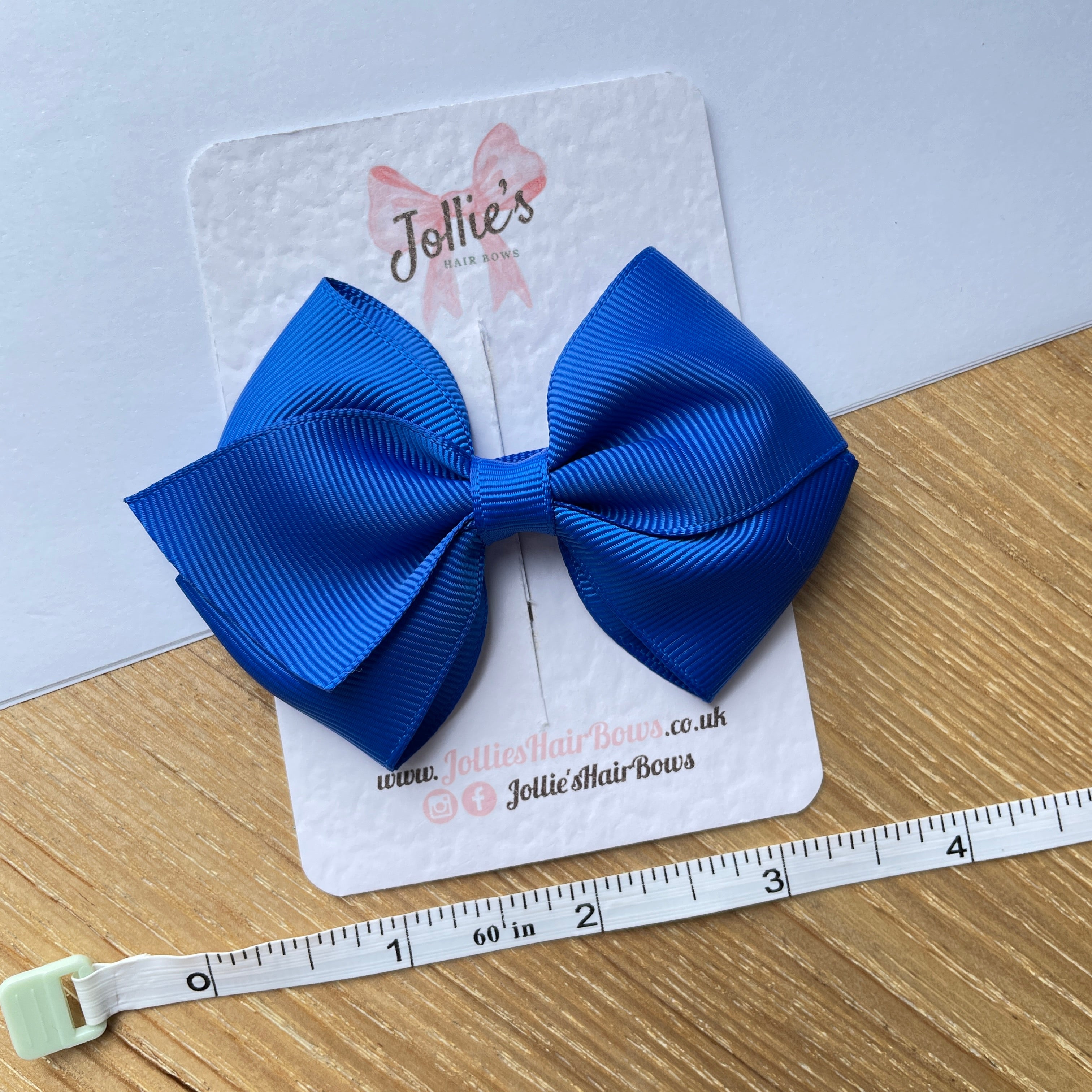3.75" Electric Blue Flat Hair Bow – Grosgrain Ribbon with Lined Alligator Clip