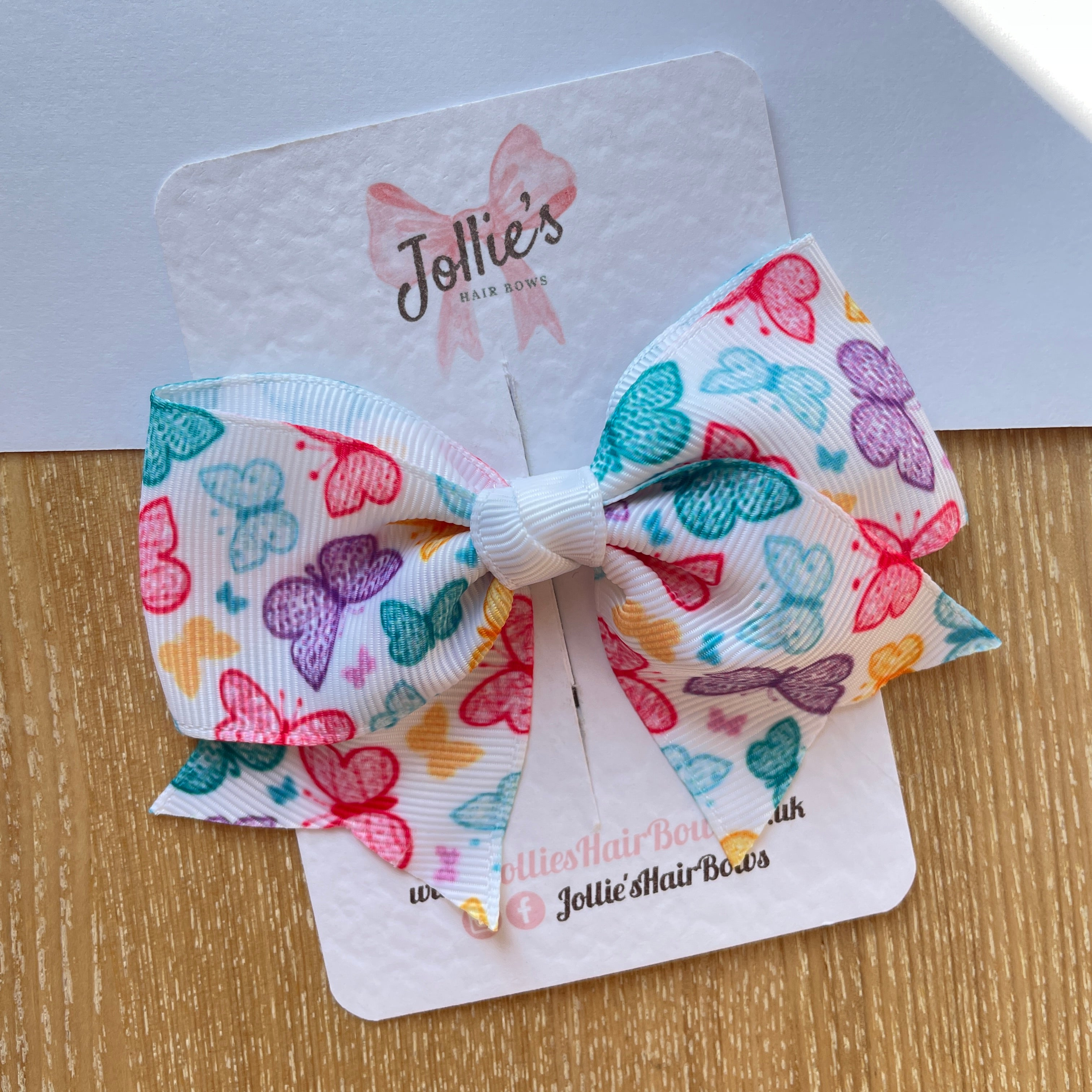 4" Rainbow Butterfly Print Classic Hair Bow – Grosgrain Ribbon with Lined Alligator Clip