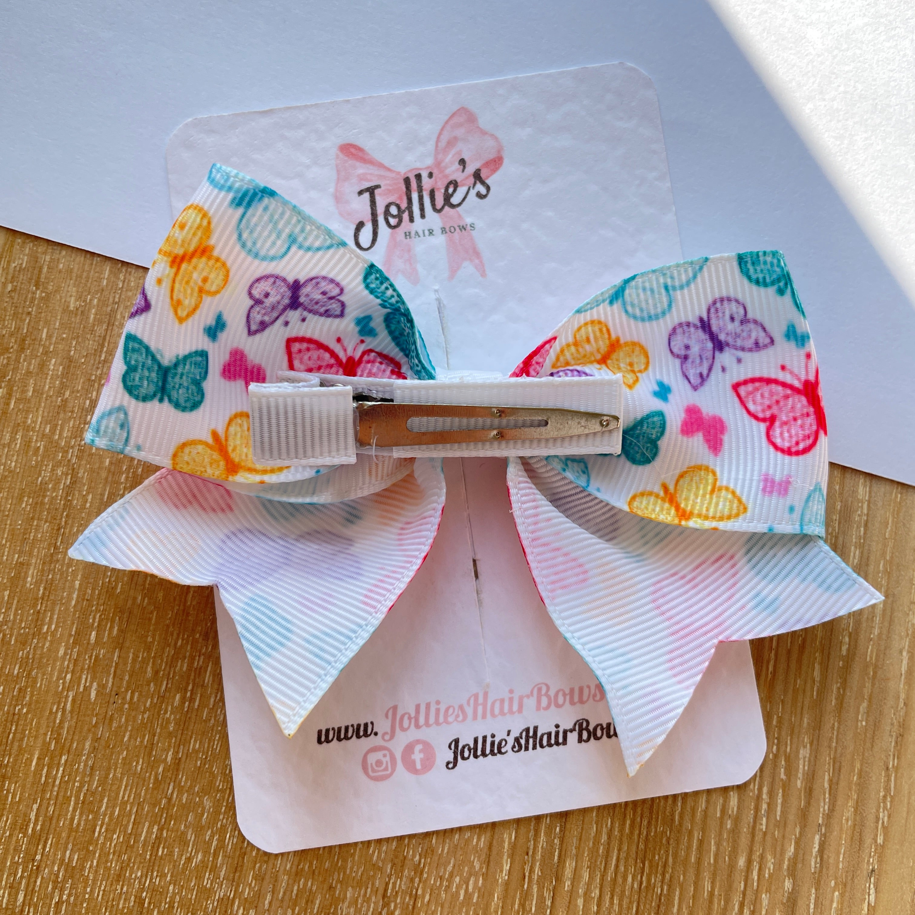 4" Rainbow Butterfly Print Classic Hair Bow β Grosgrain Ribbon with Lined Alligator Clip