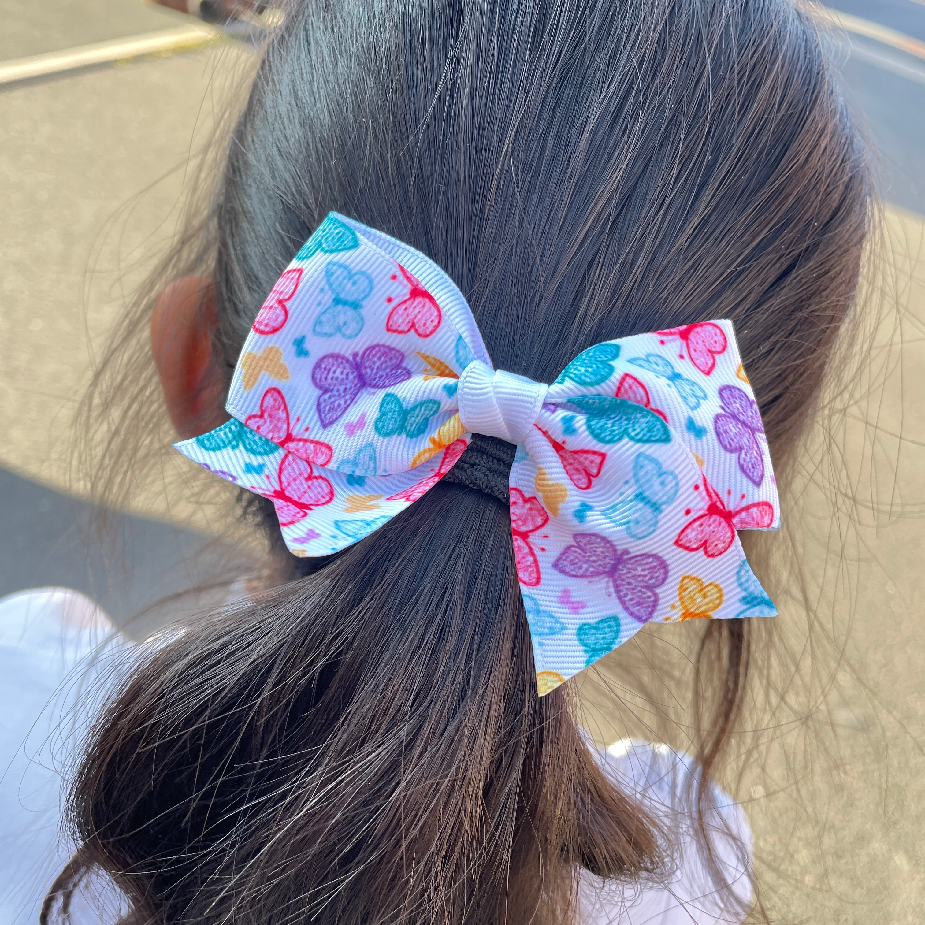 4" Rainbow Butterfly Print Classic Hair Bow – Grosgrain Ribbon with Lined Alligator Clip
