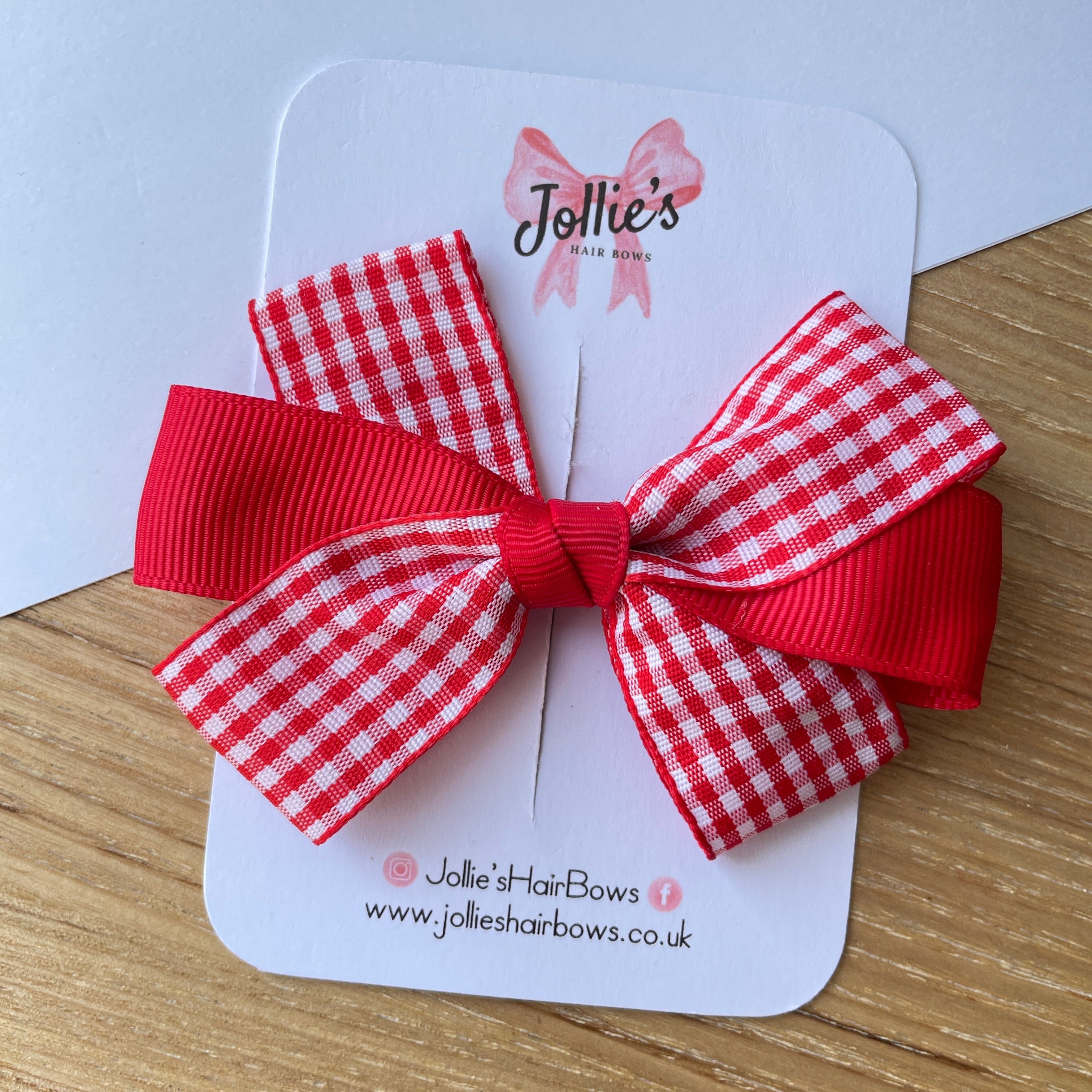 3.5" Red Gingham Hair Bow – Grosgrain Ribbon with Lined Alligator Clip